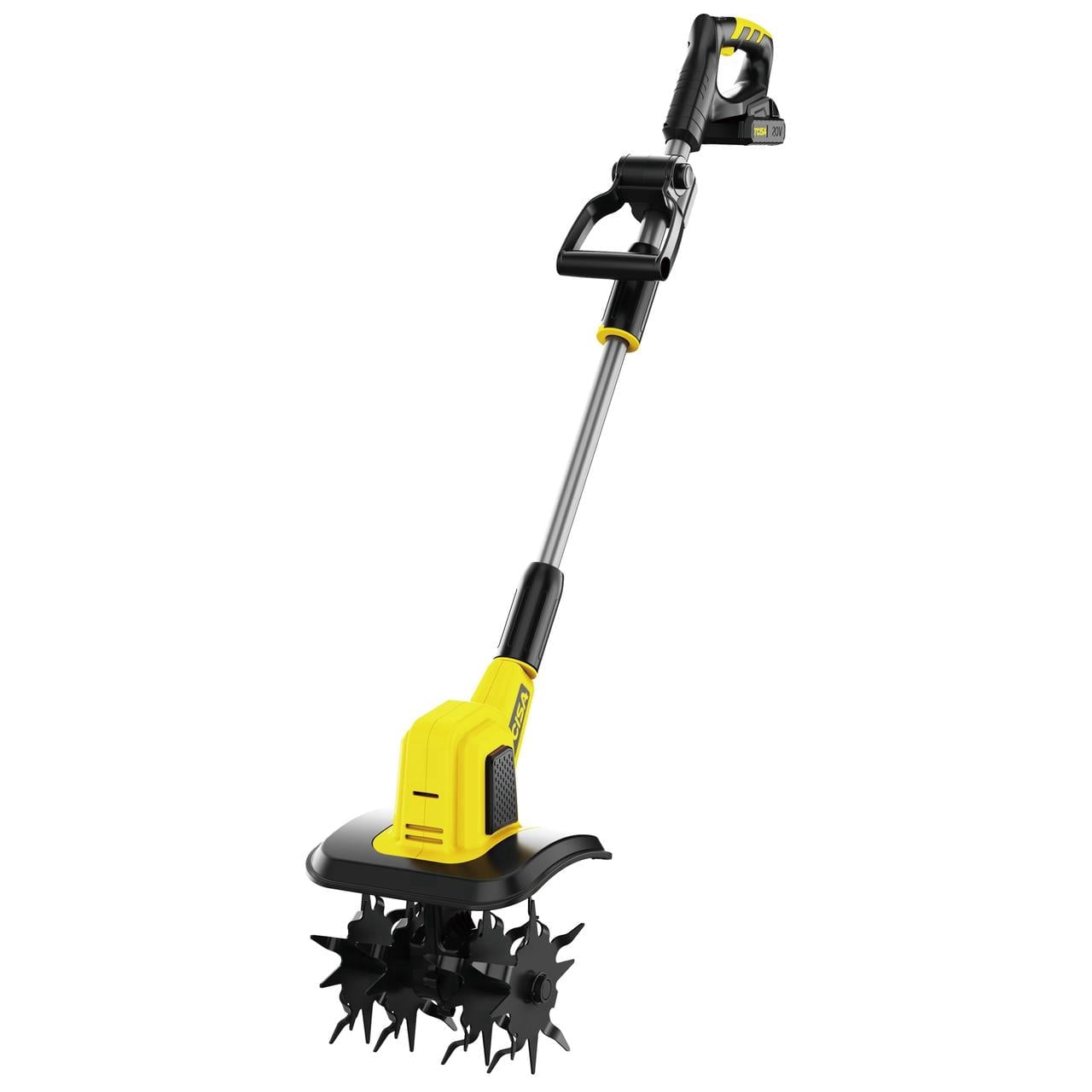 Tcisa 20V Cordless Electric Tiller, Garden Cultivator for Soil Tilling and Weeding (Yellow, 9 in Width) undlk
