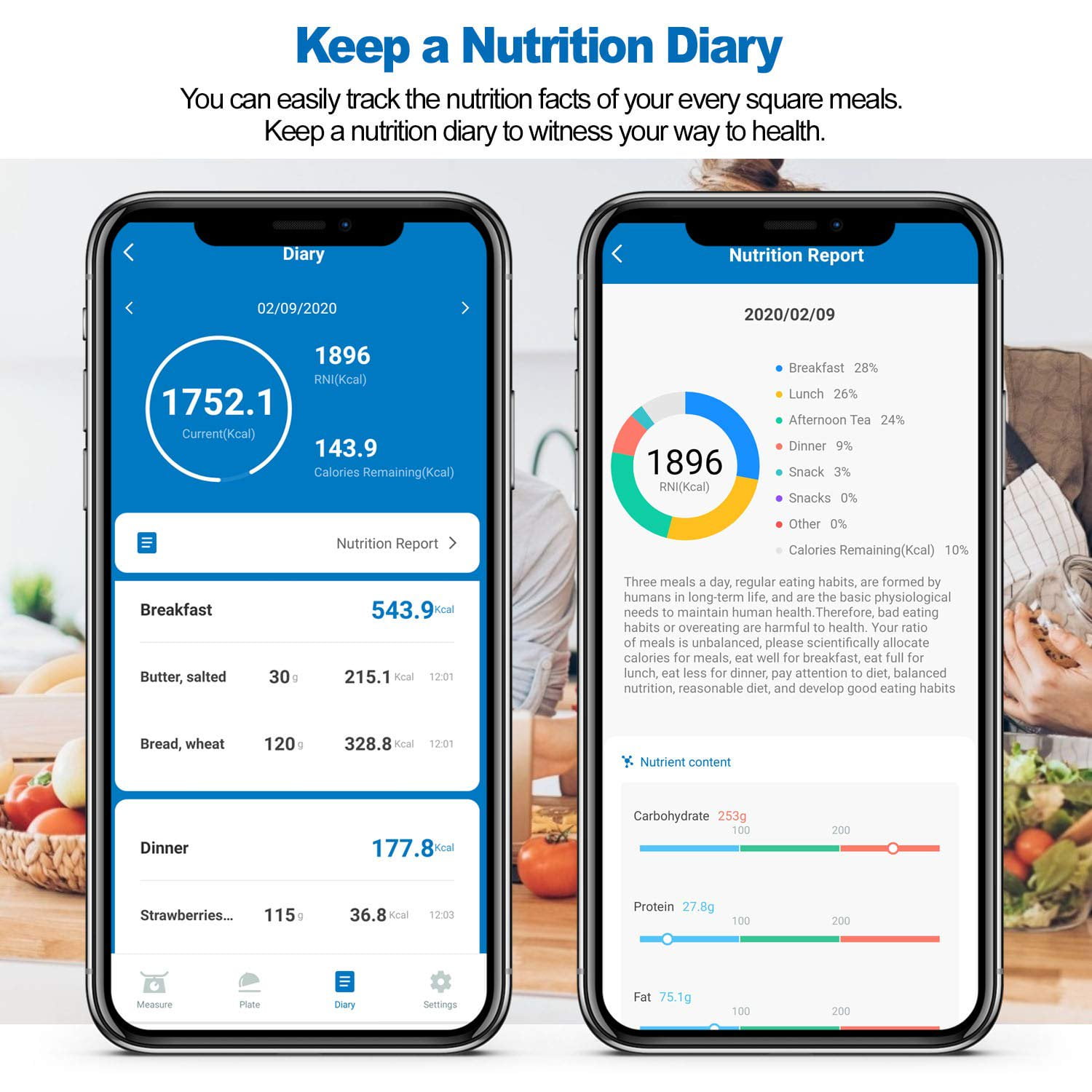 RENPHO Smart Digital Food Scale with Bluetooth App Connectivity, Stainless Steel Kitchen Nutrition Tracker (11 lbs) rxzs8