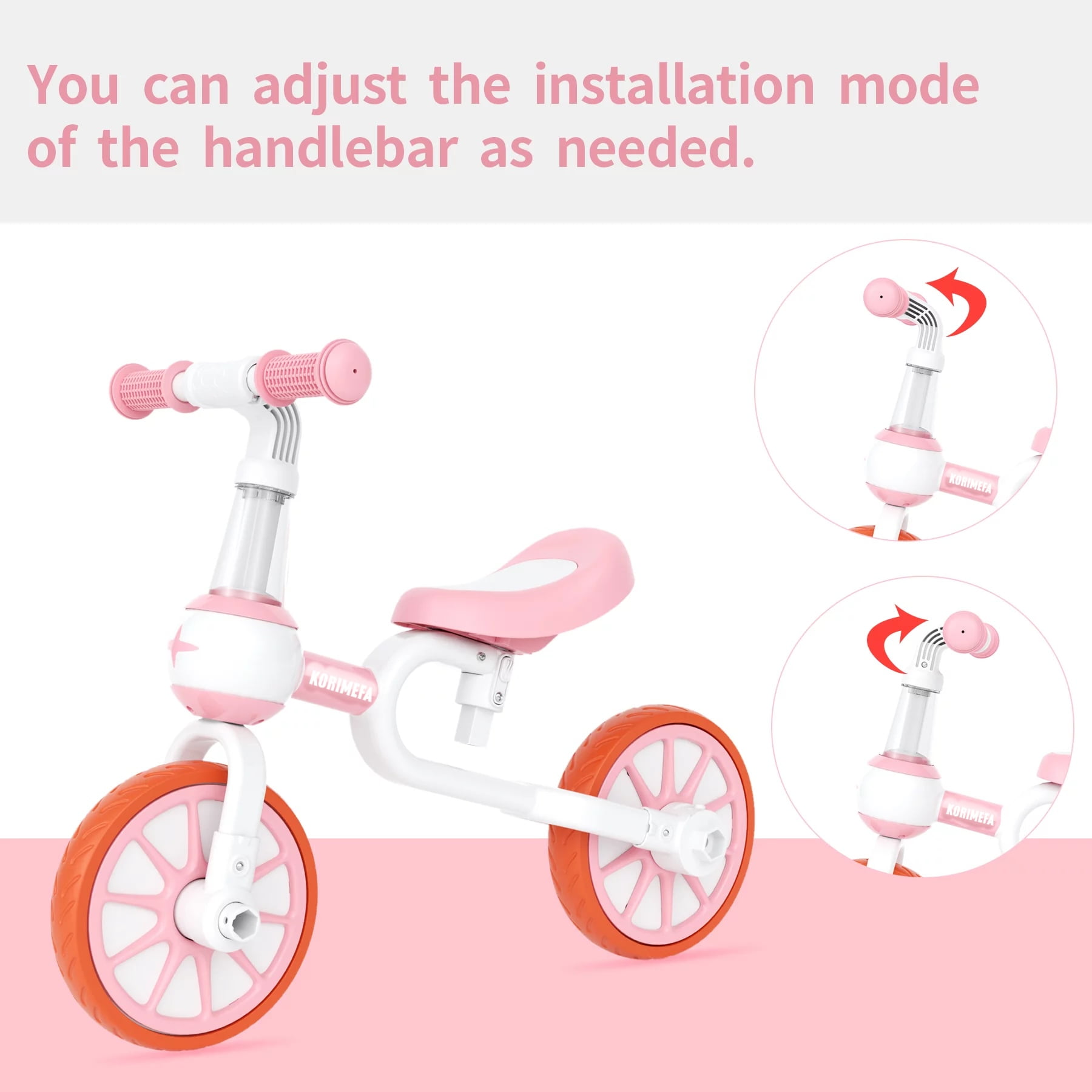 KORIMEFA 3-in-1 Kids Tricycle and Balance Bike, Convertible Toddler Riding Toy (Pink, 66.14 lb Capacity) de0ja