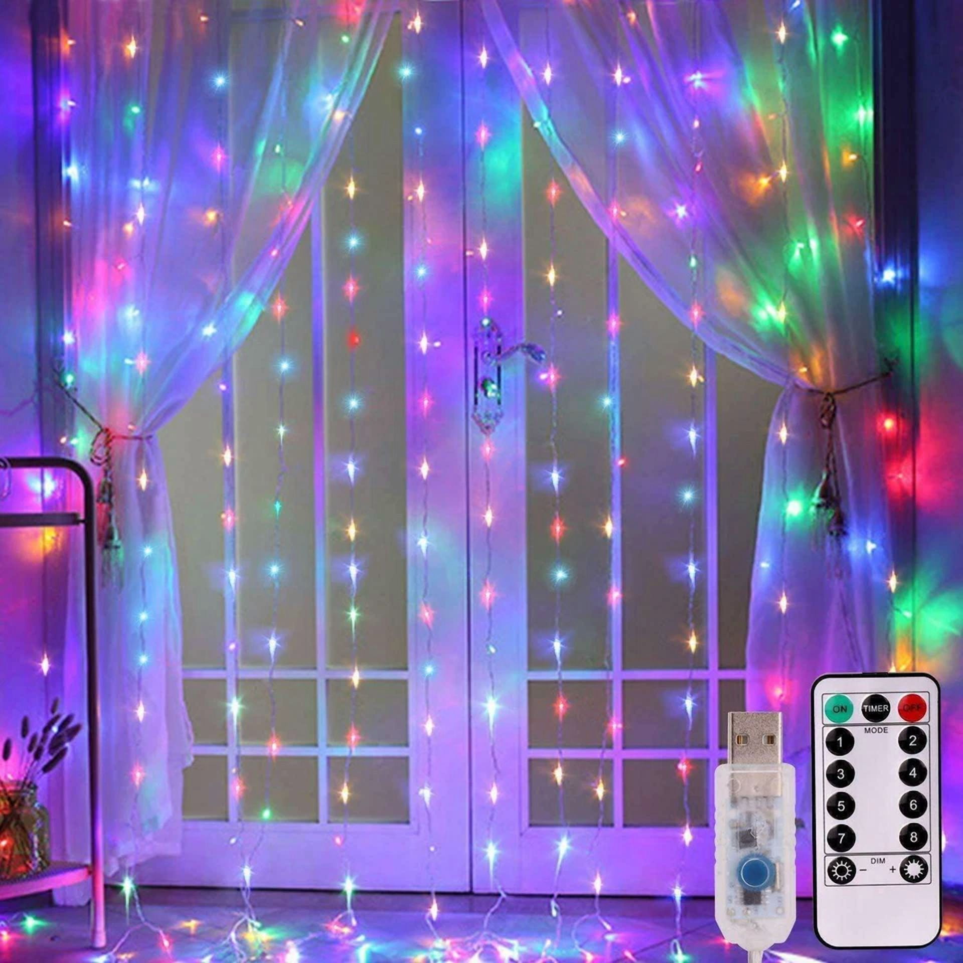 KLYNE 300 LED Curtain Fairy Lights USB Powered String Lights with Remote for Wedding Party Christmas (9.8 ft x 9.8 ft) dw3sm