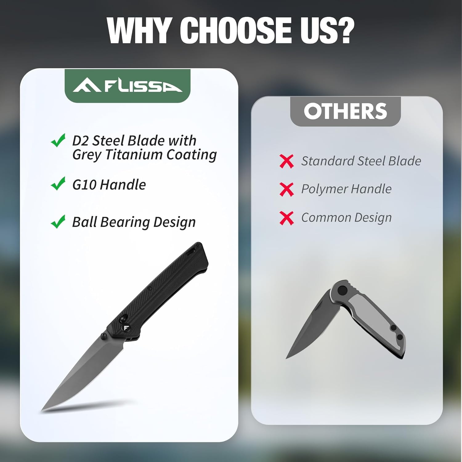 FLISSA Folding Pocket Knife, D2 Steel Blade with G10 Handle, EDC Utility Tool for Camping and Hiking (Black, 4.57 in) 0gqxu