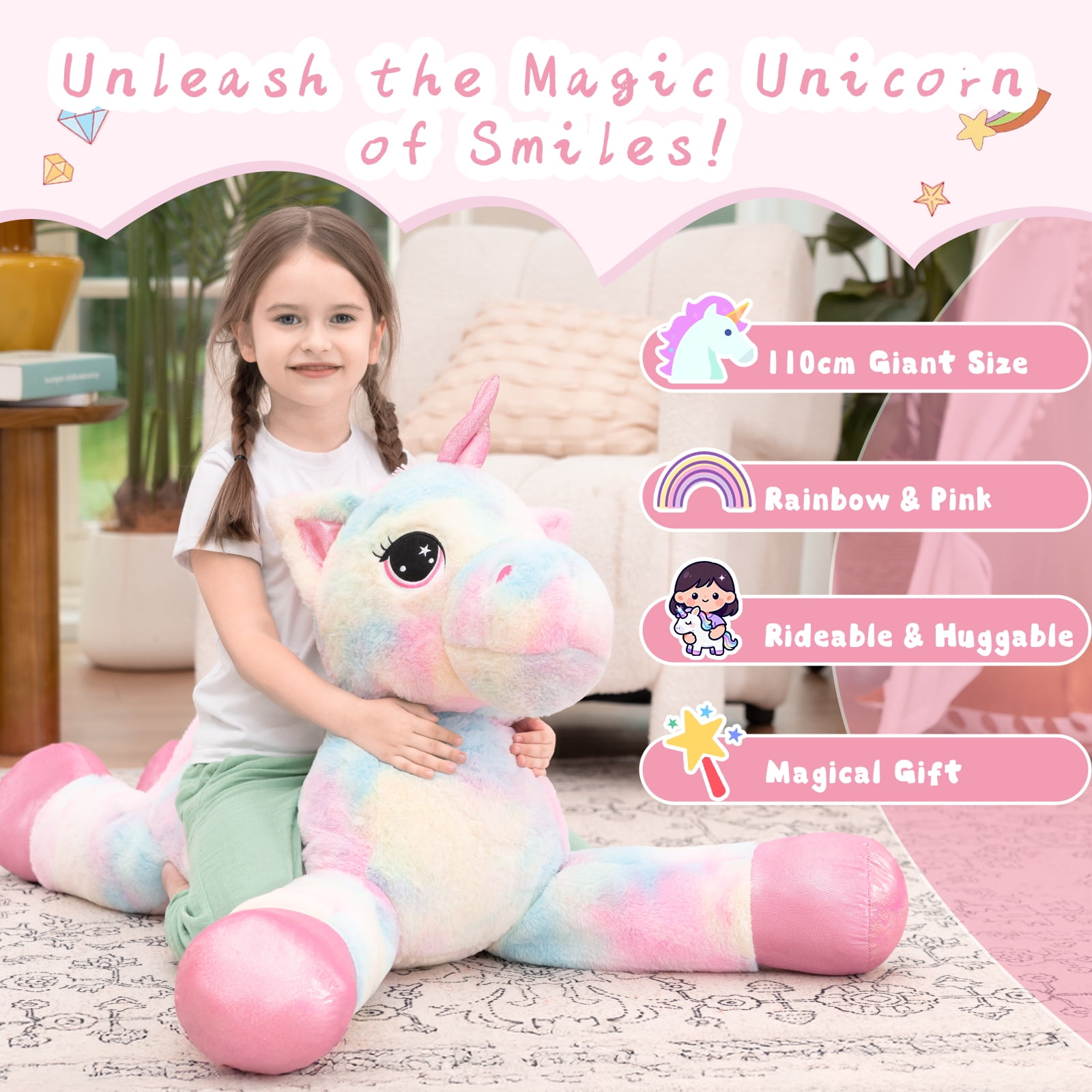 MaoGoLan Giant Unicorn Stuffed Animal Plush Toy, Soft Huggable Pillow for Kids (Pink, 43 in) d1549