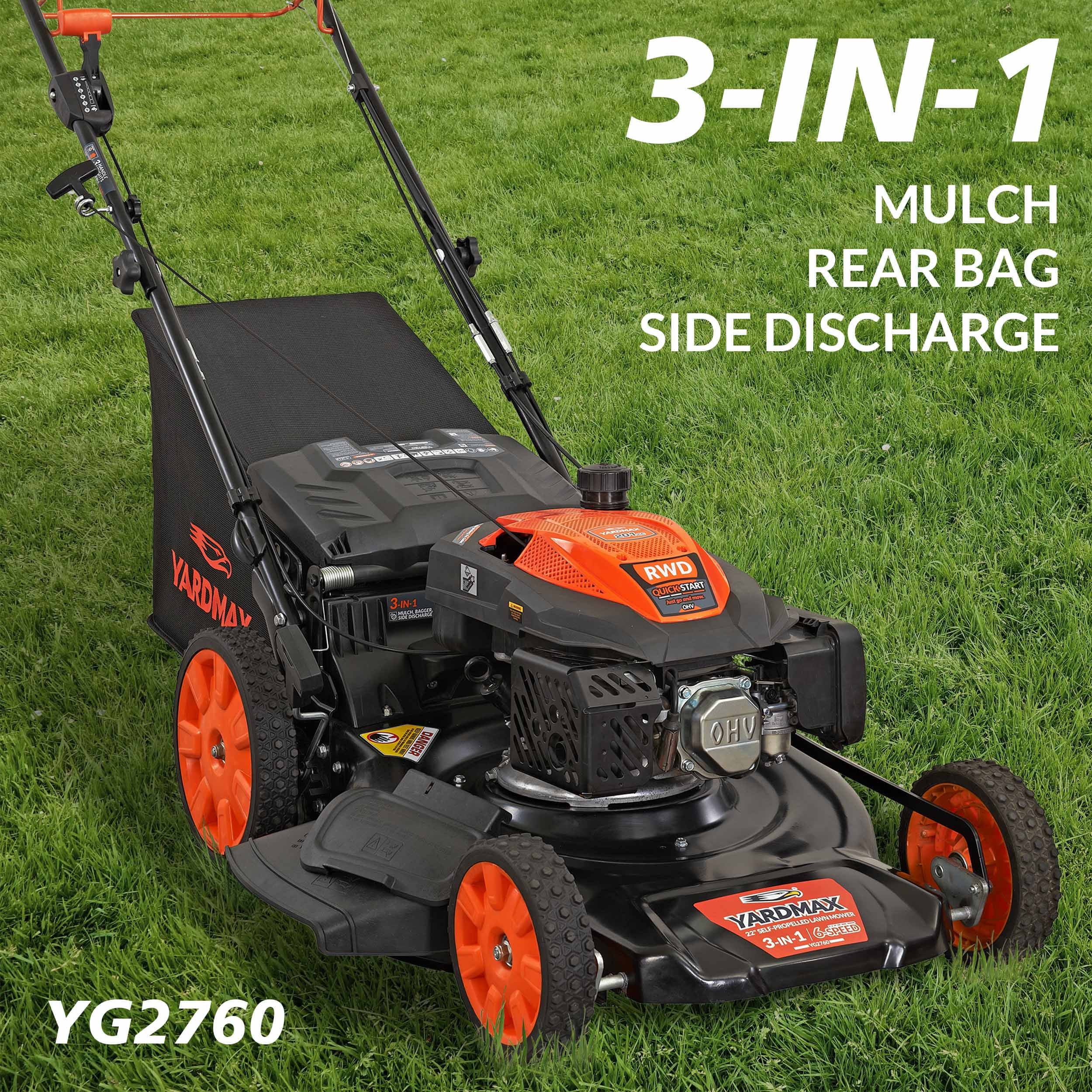 Yardmax 22 in. 201cc Select Pace 6-Speed Self-Propelled Gas Lawn Mower (3-in-1, RWD) xdcr9