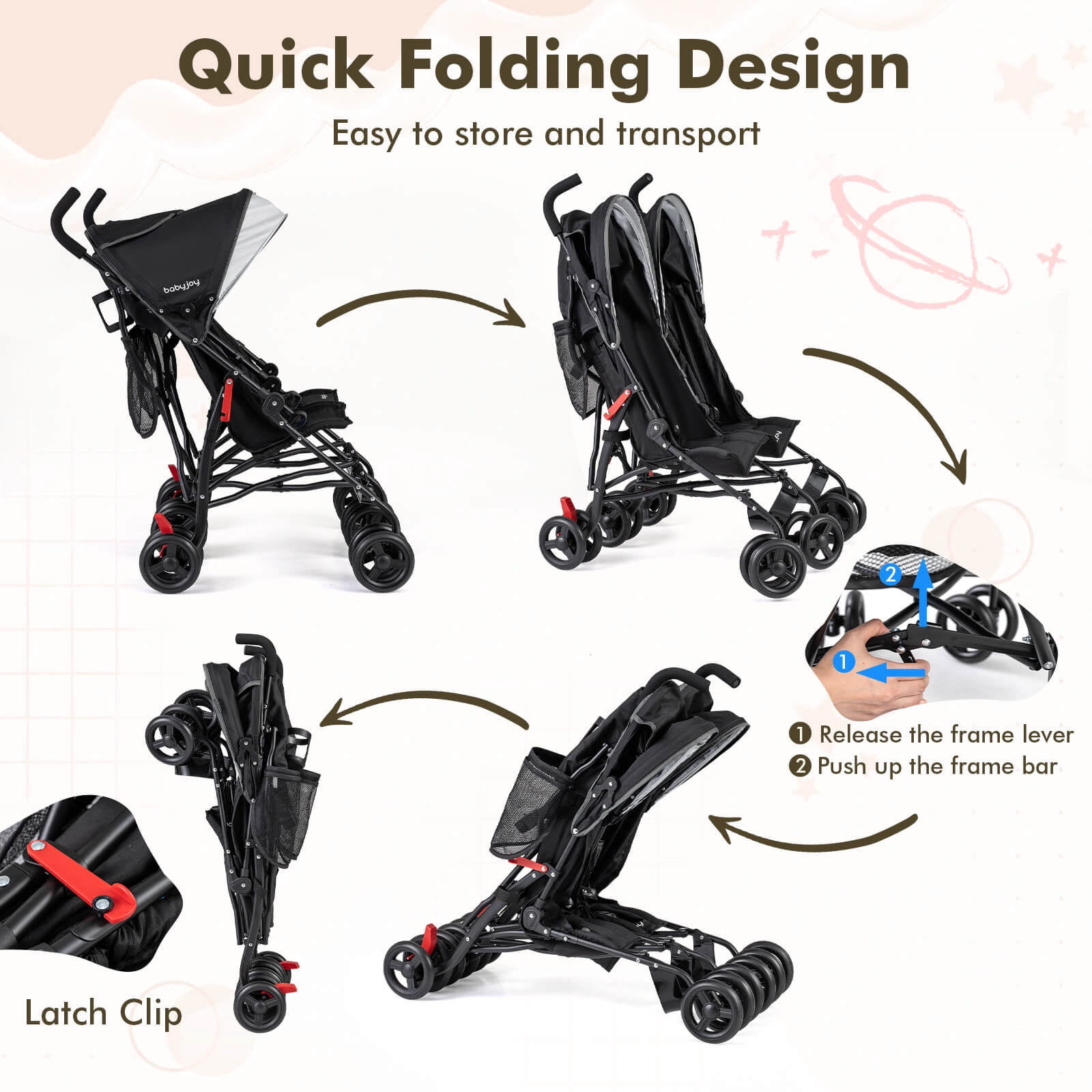 Costway Foldable Twin Baby Double Stroller Ultralight Umbrella Pushchair (Black) 92wl4
