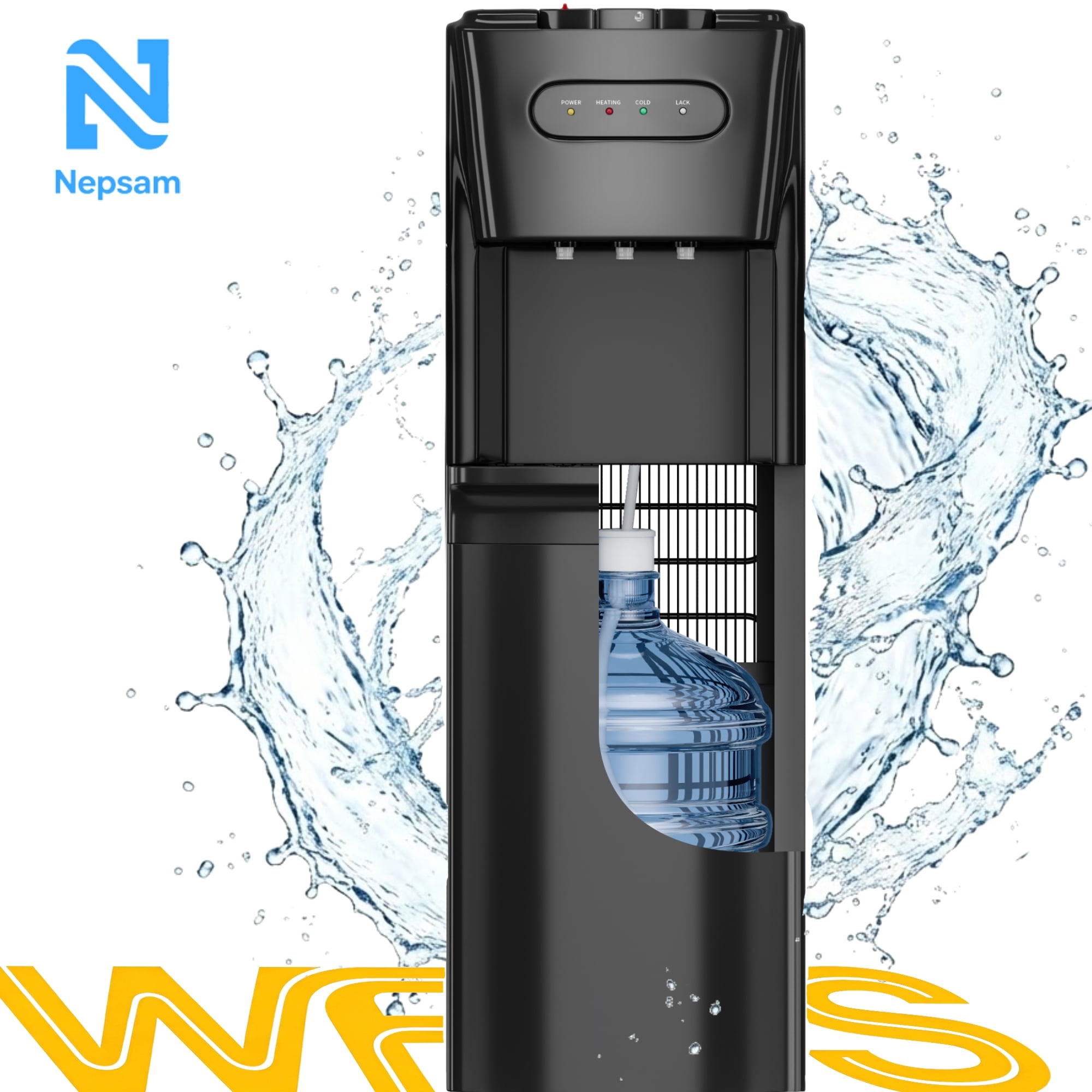 Nepsam Bottom Loading Water Dispenser, Free Standing Water Cooler with Child Safety Lock, Instant Hot and Cold Water (Black, 5 Gallon) cqb93