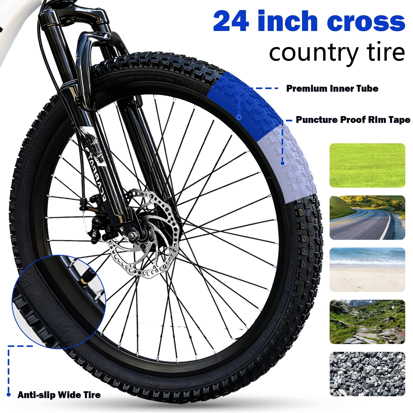 Ecarpat 24 Inch Mountain Bike, 9-Speed MTB with Front Suspension and Dual Disc Brakes (White, 24 in) o0ndr