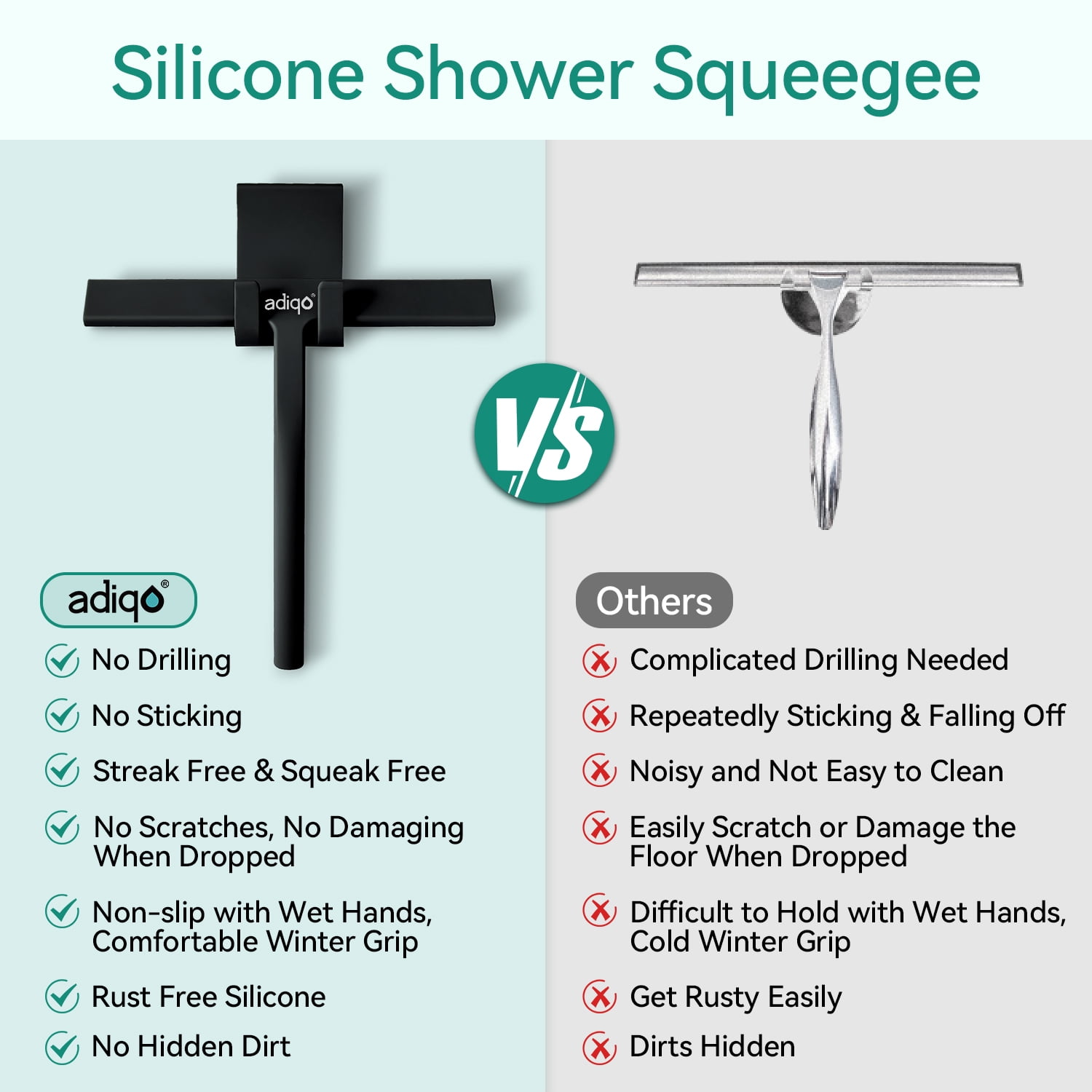 ADIQO Silicone Shower Squeegee for Bathroom Glass and Mirrors (Matte Black, 9 in) ofvmp