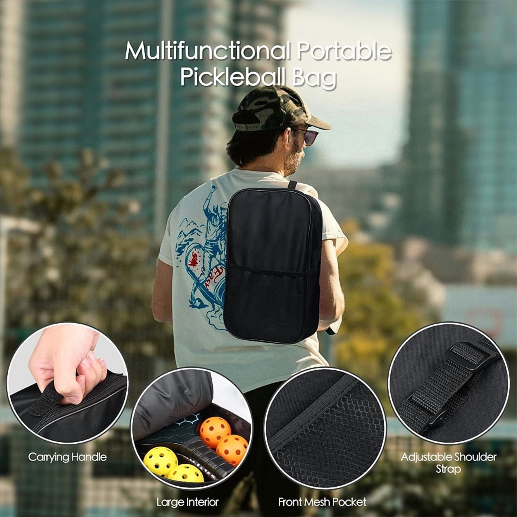 Pickleball Paddle Set (4 Rackets, 4 Balls, Carrying Bag, Fiberglass Graphite Surface, Black, 4-Pack) cqesw