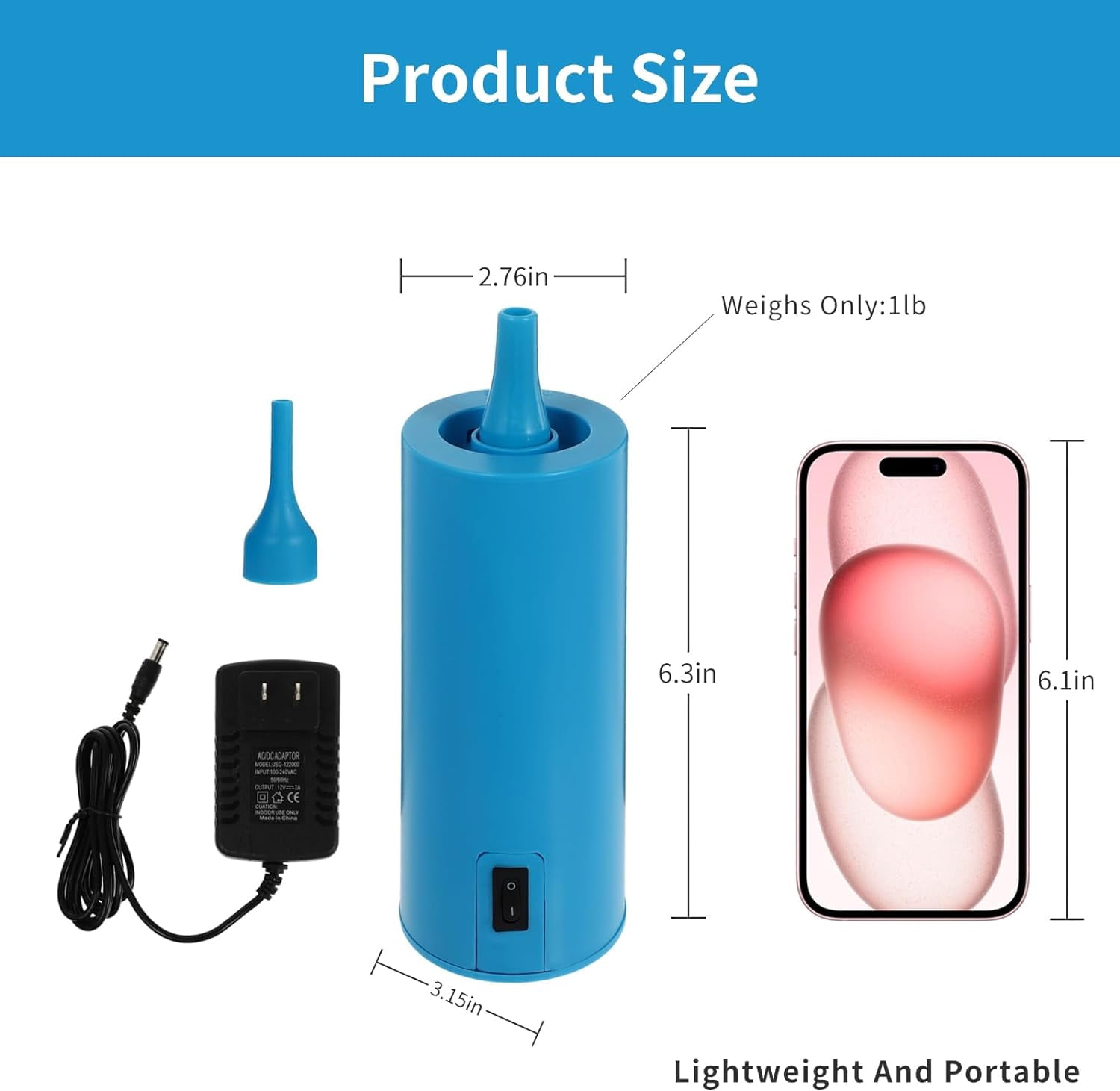 SUWU Electric Balloon Inflator Pump Portable Air Blower for Party Decorations (Blue, 1 Unit) bmlxx