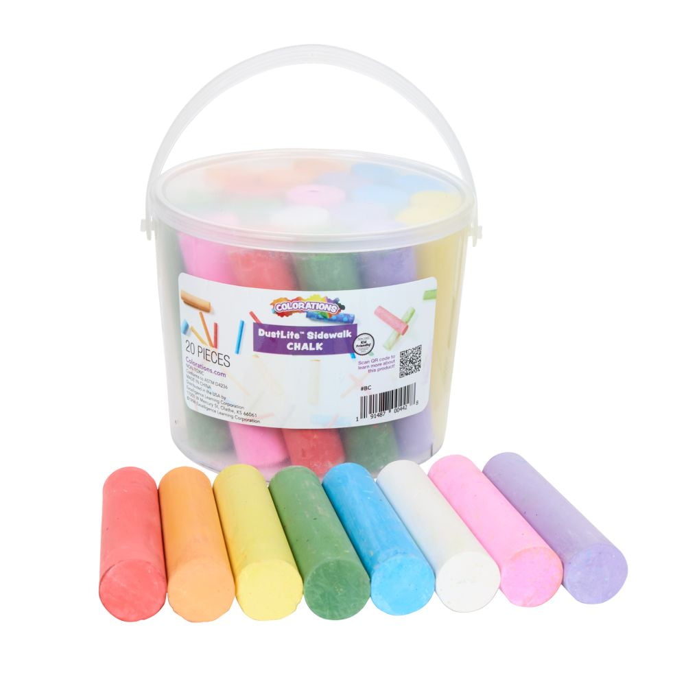 Colorations DustLite Washable Sidewalk Chalk for Outdoor Art (Multicolor, 20 Pieces) rth5t
