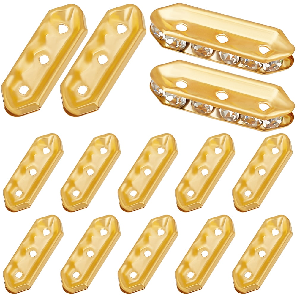 CRAFTYMELODY 3-Hole Rectangle Spacer Beads for Jewelry Making with Rhinestones (Gold, 180-Piece Set) mw197