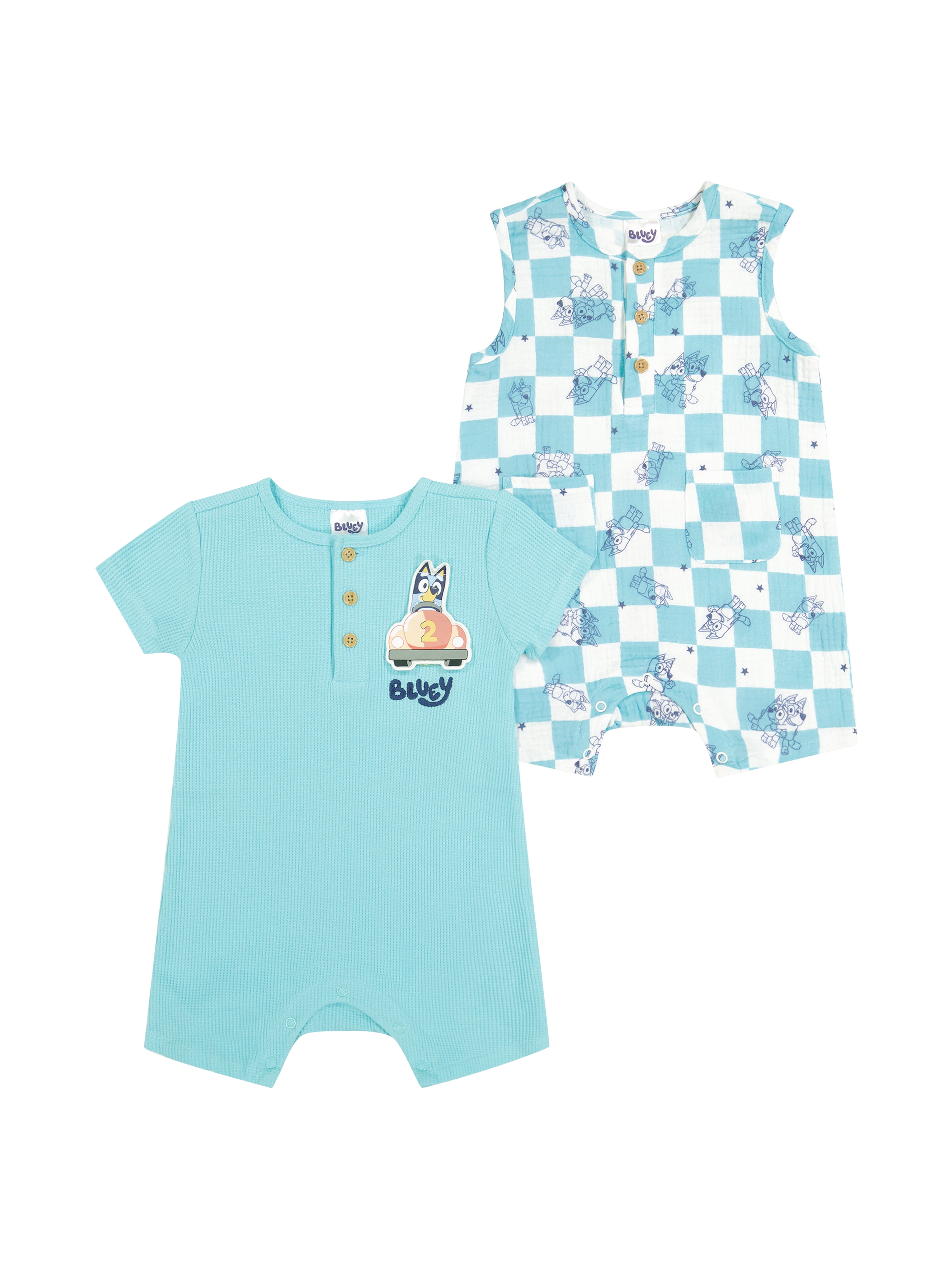 Bluey Baby Boy 2 Pack Rompers (Blue, 0-24 Months) aon5h