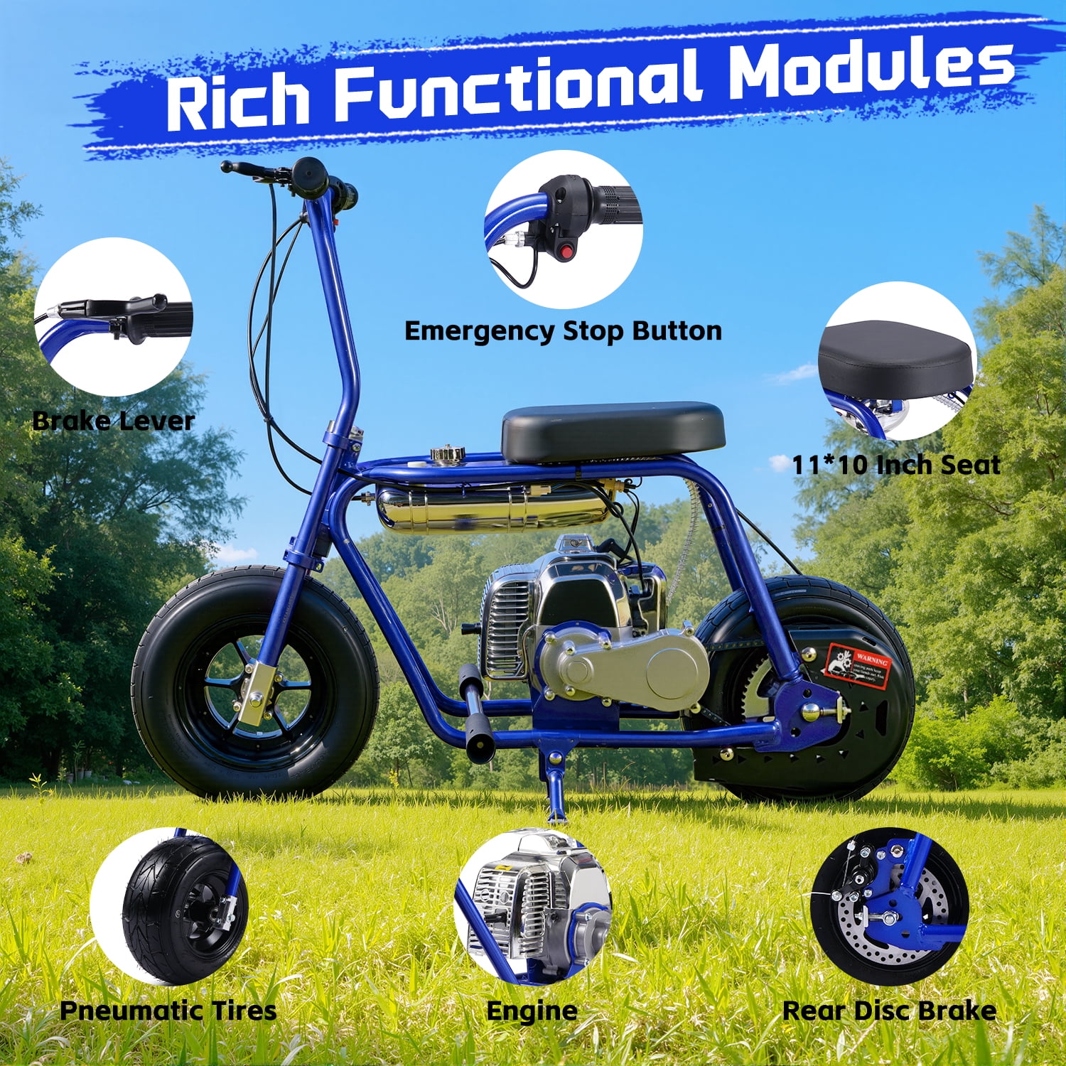 TOXOZERS 50cc Gas-Powered Mini Dirt Bike, Off-Road Motocross Starter for Kids (Blue, 150 lb Capacity) ktuu3