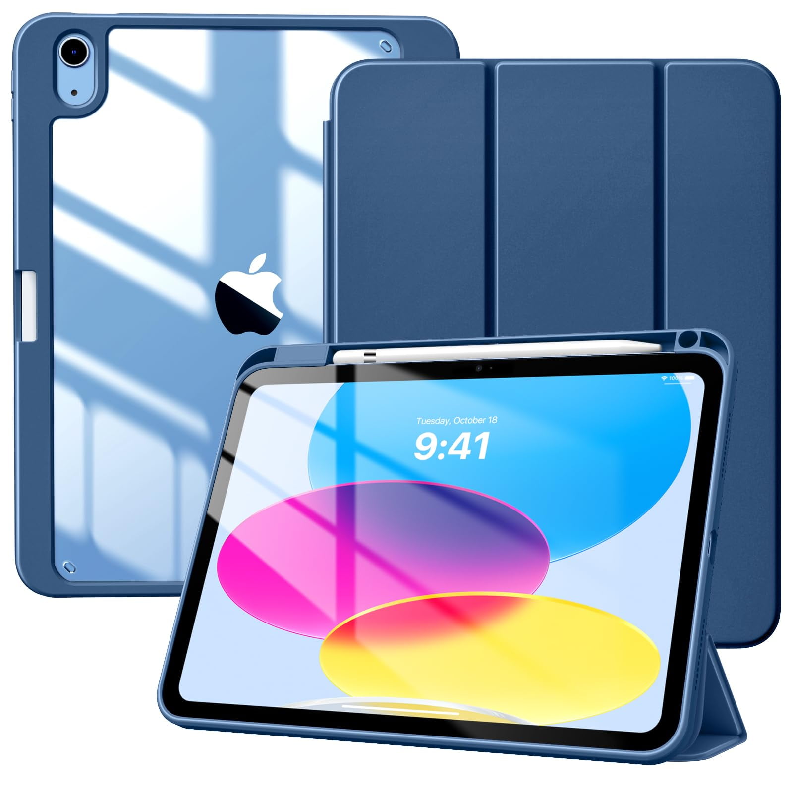 TiMOVO Protective Case for iPad 11th Gen 2025 and 10th Gen 2022, Slim Shockproof Cover with Pencil Holder and Clear Back (Abyss Blue, 11 in) 8j3kv