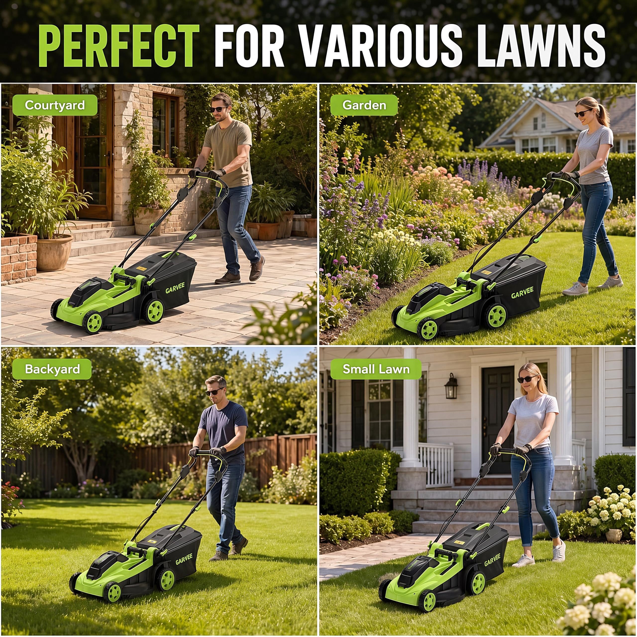 BouPower 40V Cordless Push Lawn Mower, Brushless Motor 2-in-1 Mulch & Bag Electric Mower (17 in, 2 x 4.0Ah Batteries) k4ybs