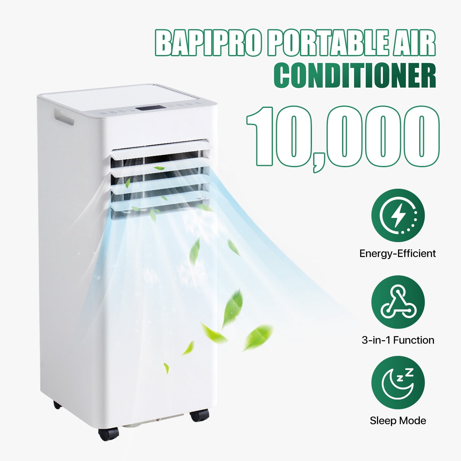 BaPiPro 10000 BTU Portable Air Conditioner with Heat Function (White, 250 sq ft) fg655