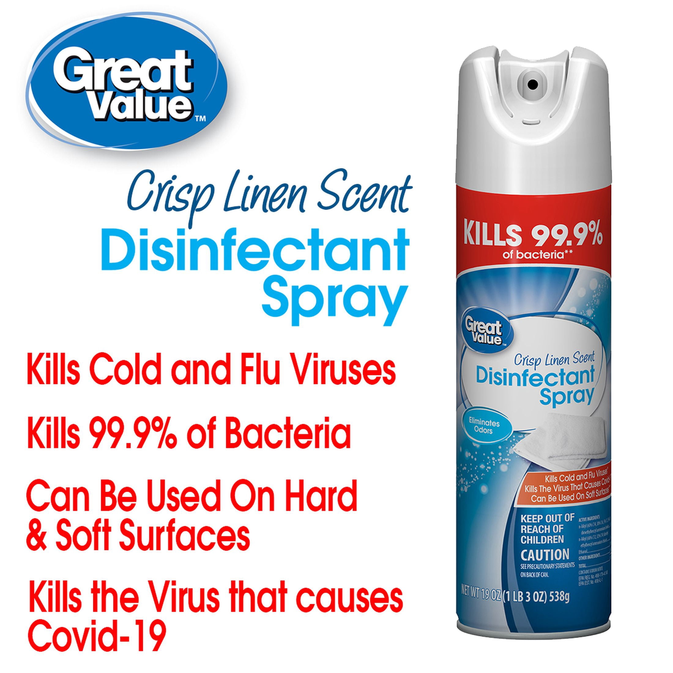 Great Value Disinfectant Spray Crisp Linen (19 oz) 14803