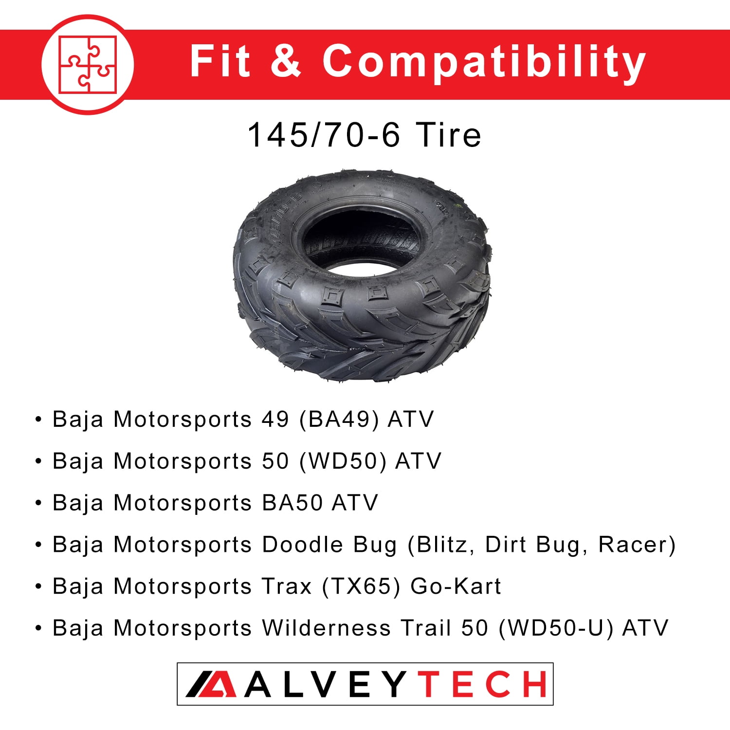 AlveyTech 145/70-6 V-Tread Off-Road Tire for Mini Bikes and Go-Karts (145/70-6) 9qxei