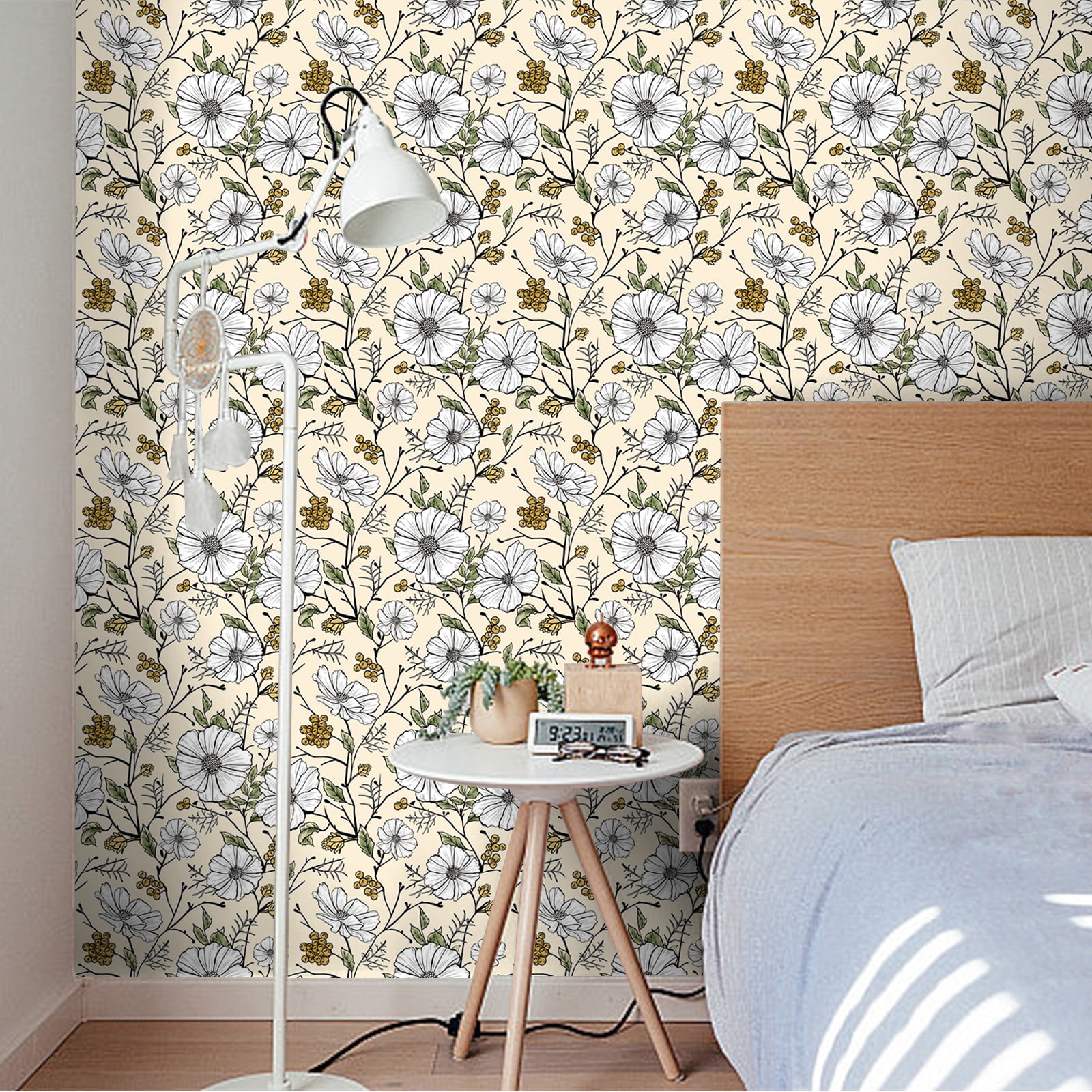 UMIGGEE Floral Peel and Stick Wallpaper, Self-Adhesive Removable Contact Paper for Home Decor and Furniture Renovation (Beige, 17.7 in x 118 in) eduoz