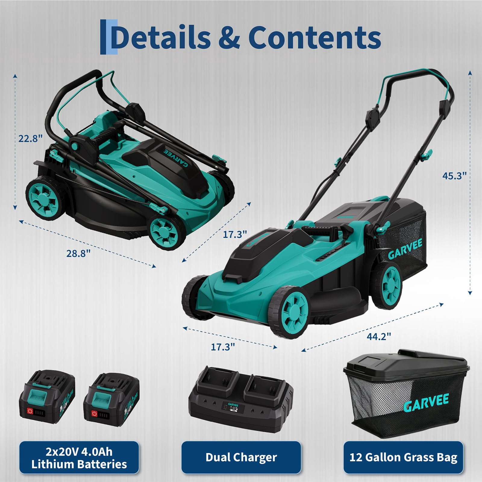 Generic 17 in Cordless Lawn Mower, Brushless Motor Electric Mower with 2 x 20V 4.0Ah Batteries, Bagging and Mulching (17 in) t5mmx