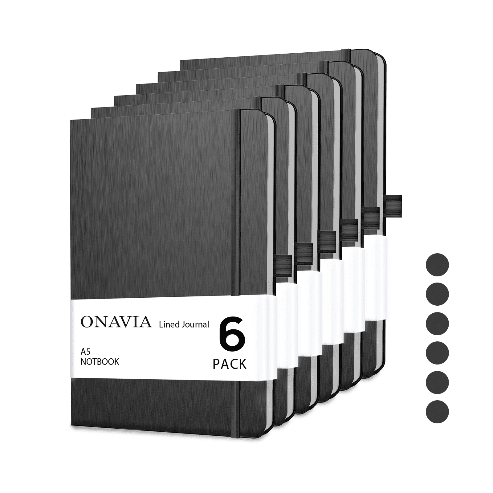 ONAVIA Lined Journal Notebook 6 Pack, Hardcover College Ruled Notepad for Work and School (Black, 5.79 in x 8.3 in) 9qfwg