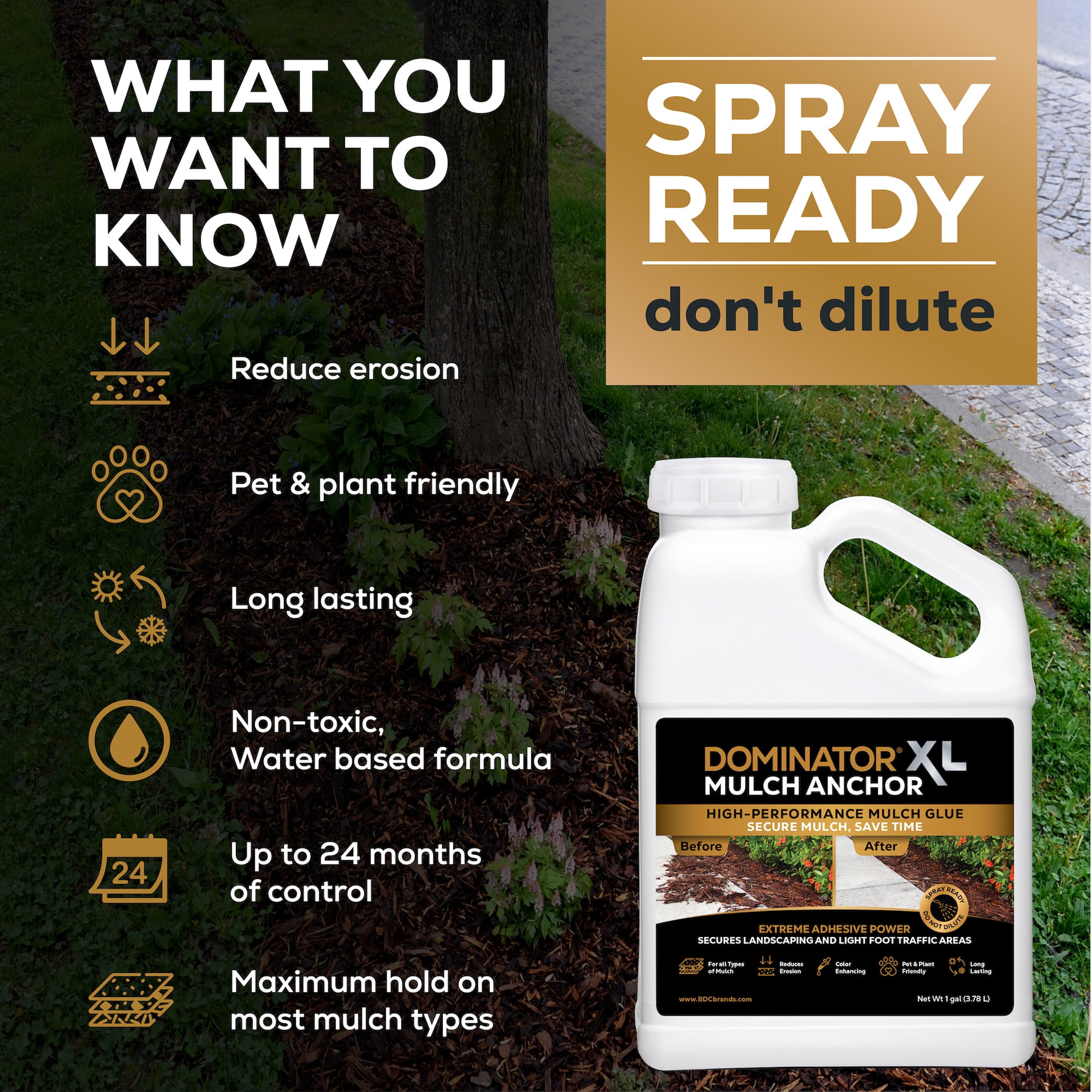 DOMINATOR XL Mulch Anchor and Pea Gravel Stabilizer, Landscape Rock Glue, Weather-Resistant, Fast-Dry (Clear, 128 fl oz) vsuq3