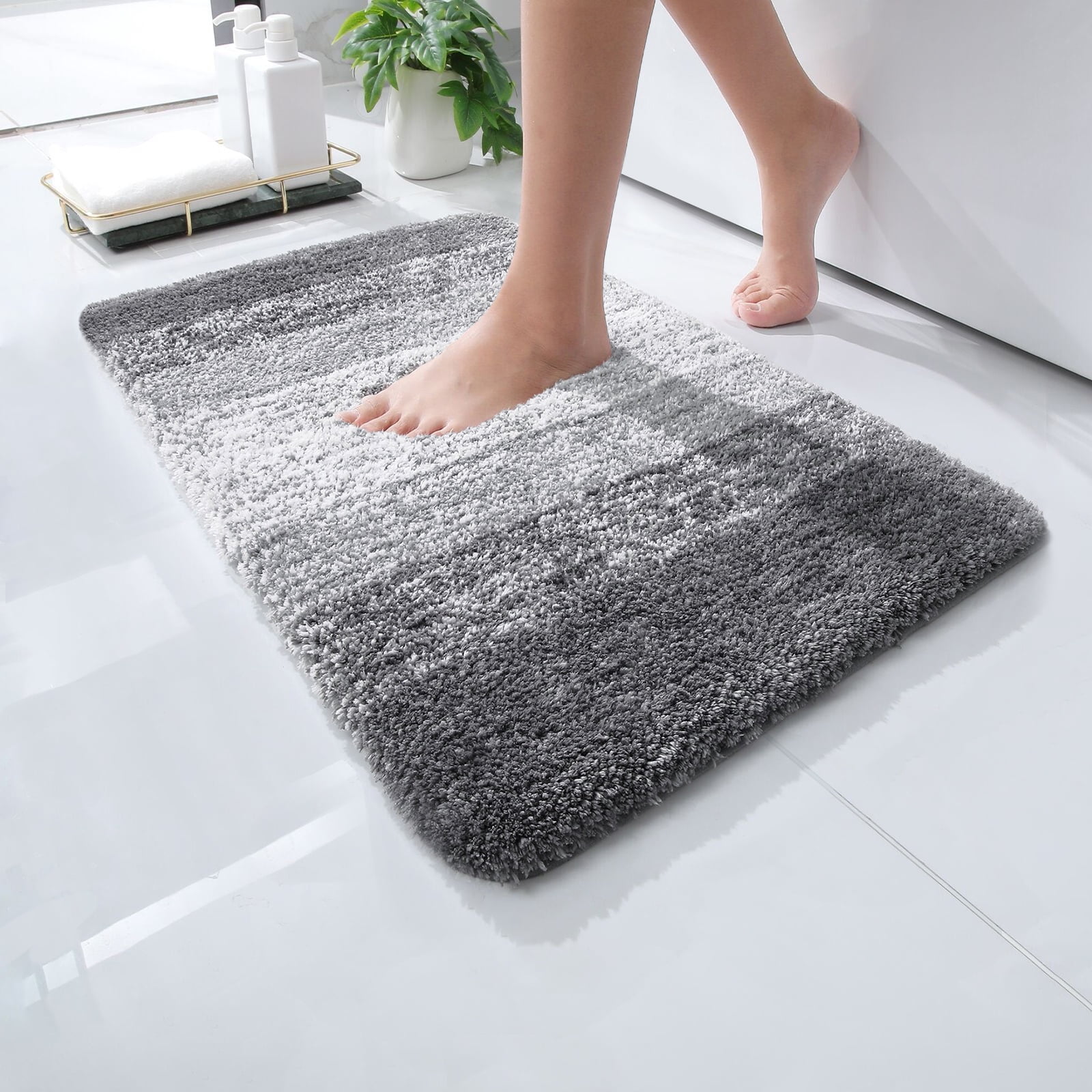 Buganda Microfiber Bathroom Rug, Extra Soft Absorbent Non-Slip Bath Mat (Grey, 16 in x 24 in) 2zjdu