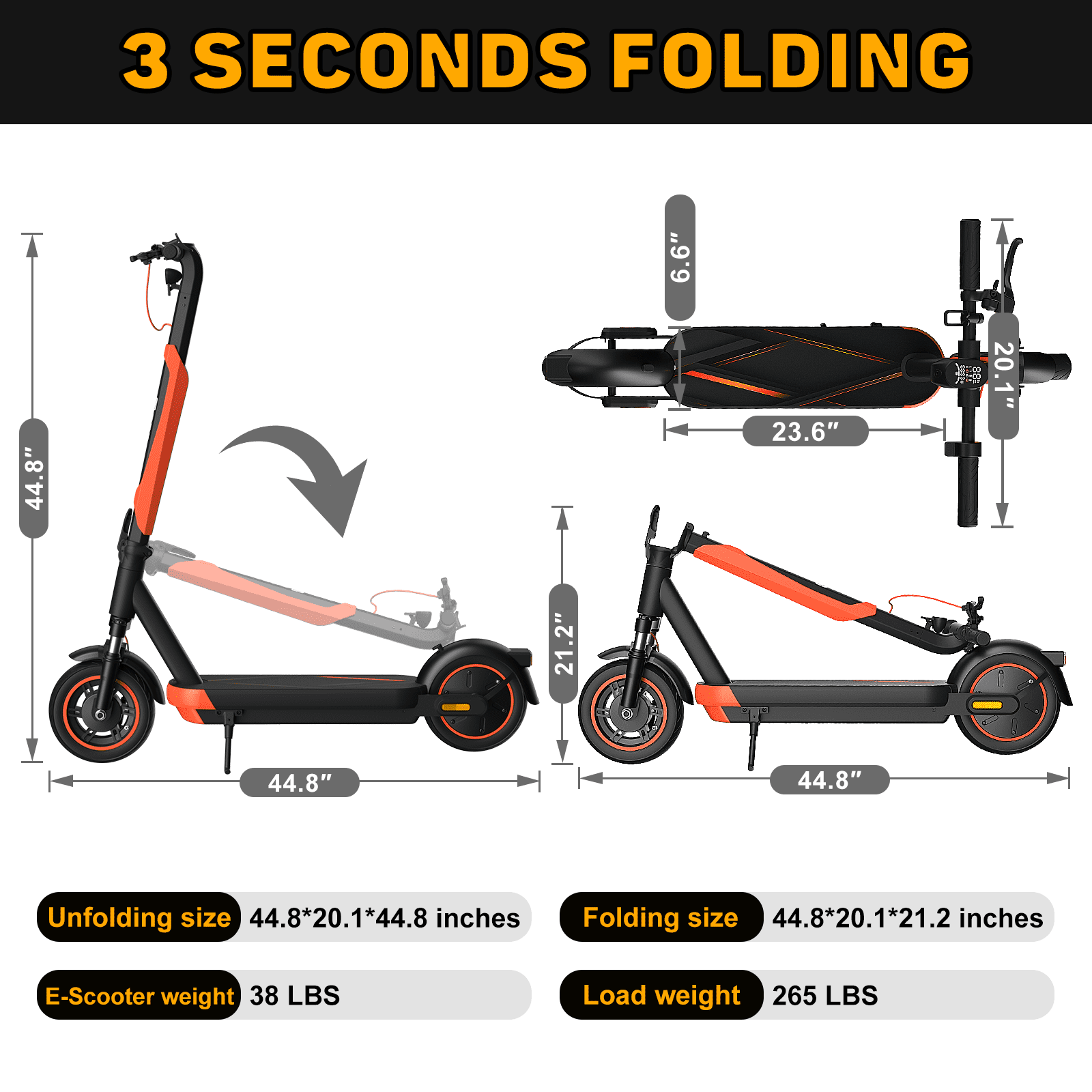 OBX Electric Scooter for Adults, 21MPH 800W Motor, 22 Mile Range, Folding Commuter E-Scooter (Orange, 10 in Tires) xu7zr