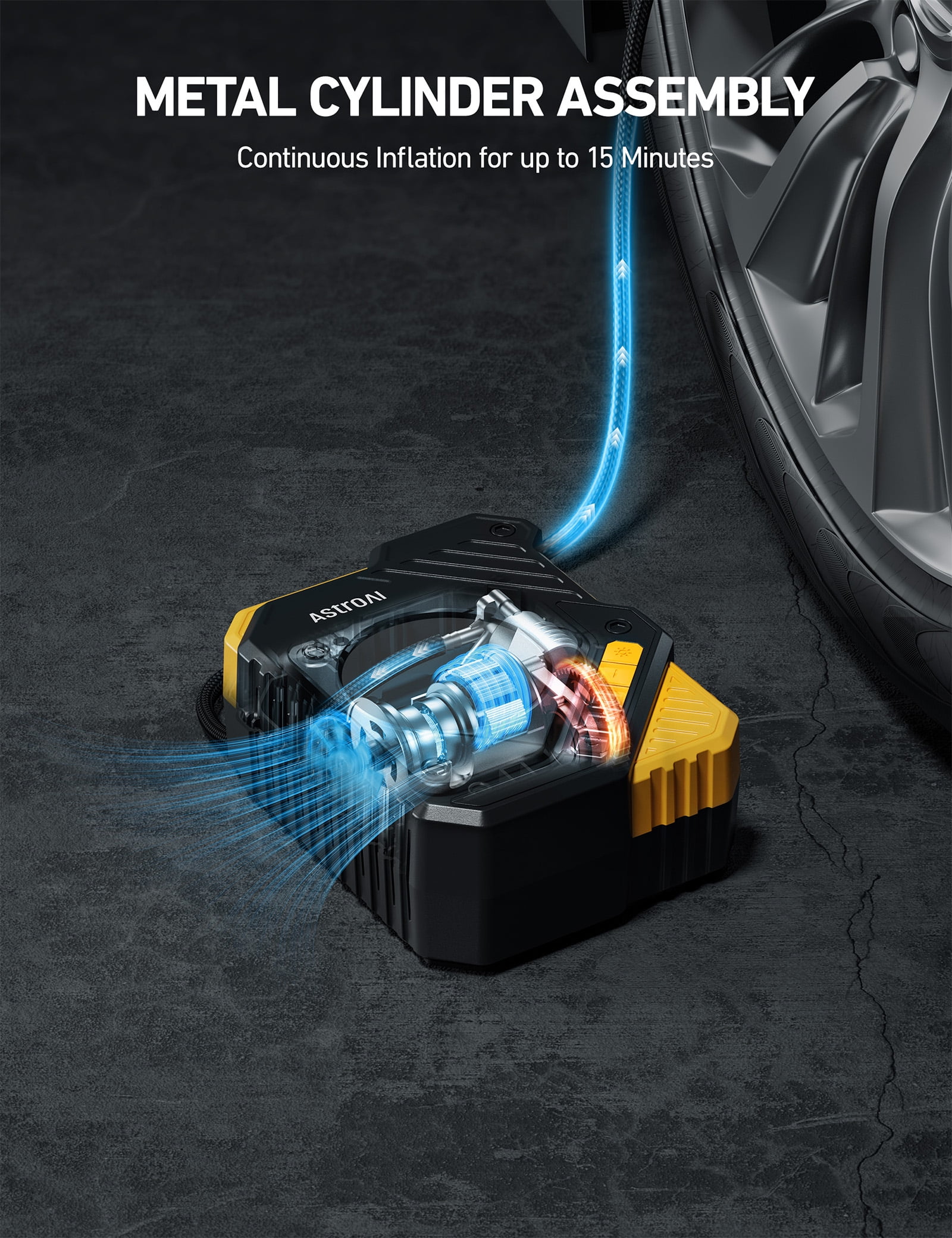 AstroAI Tire Inflator Air Compressor 12V DC, Digital Pressure Gauge Car Tire Pump (150 PSI, Black) h7ufr