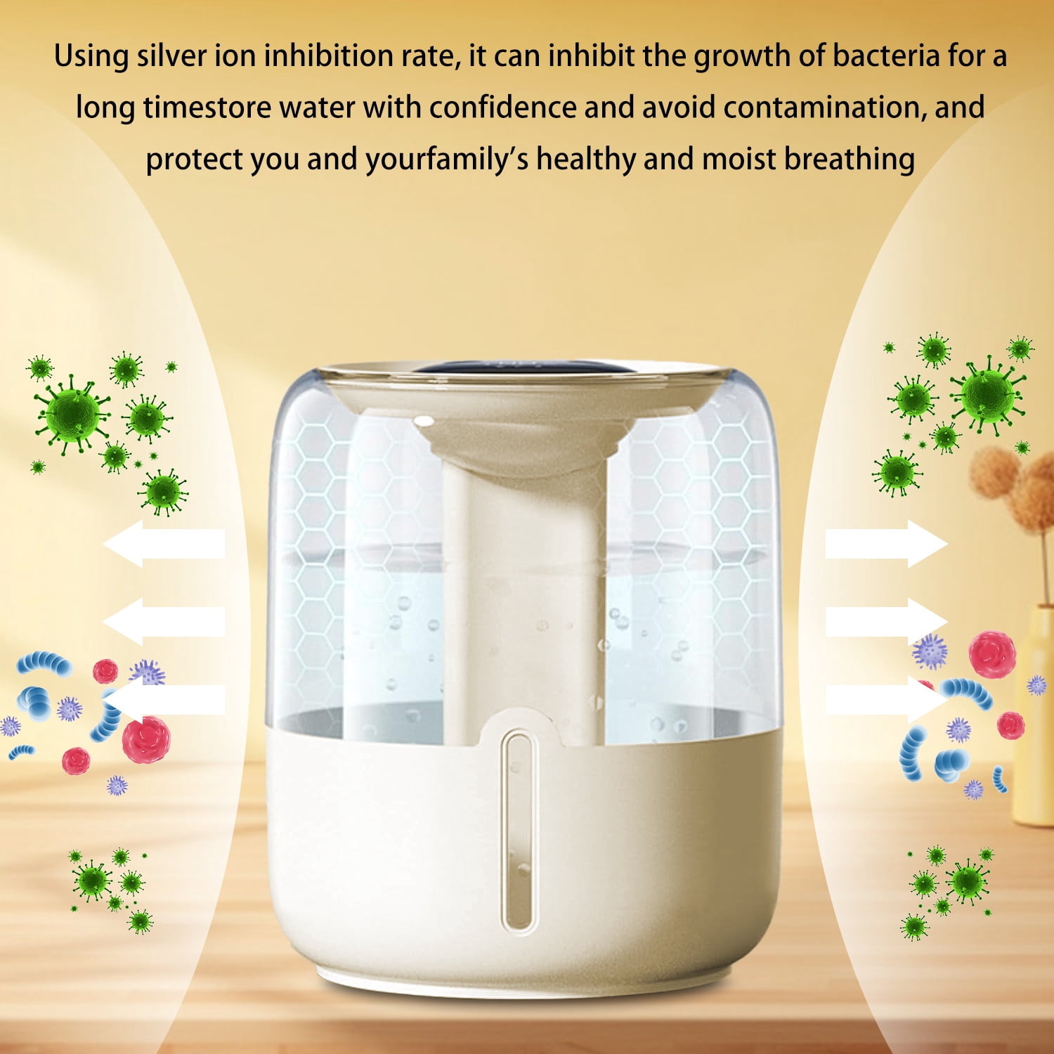 Merryhome Cool Mist Humidifier for Bedroom, Top Fill Ultrasonic Air Humidifier with Nightlight (Beige, 1.06 gal) qgm0z