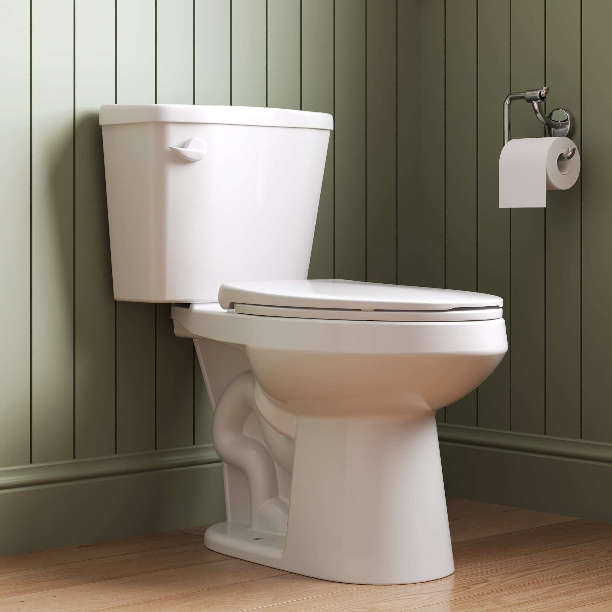 DeerValley 2-Piece Elongated Chair Height Toilet with Soft Close Seat (White, 1.28 GPF) 7mrc5