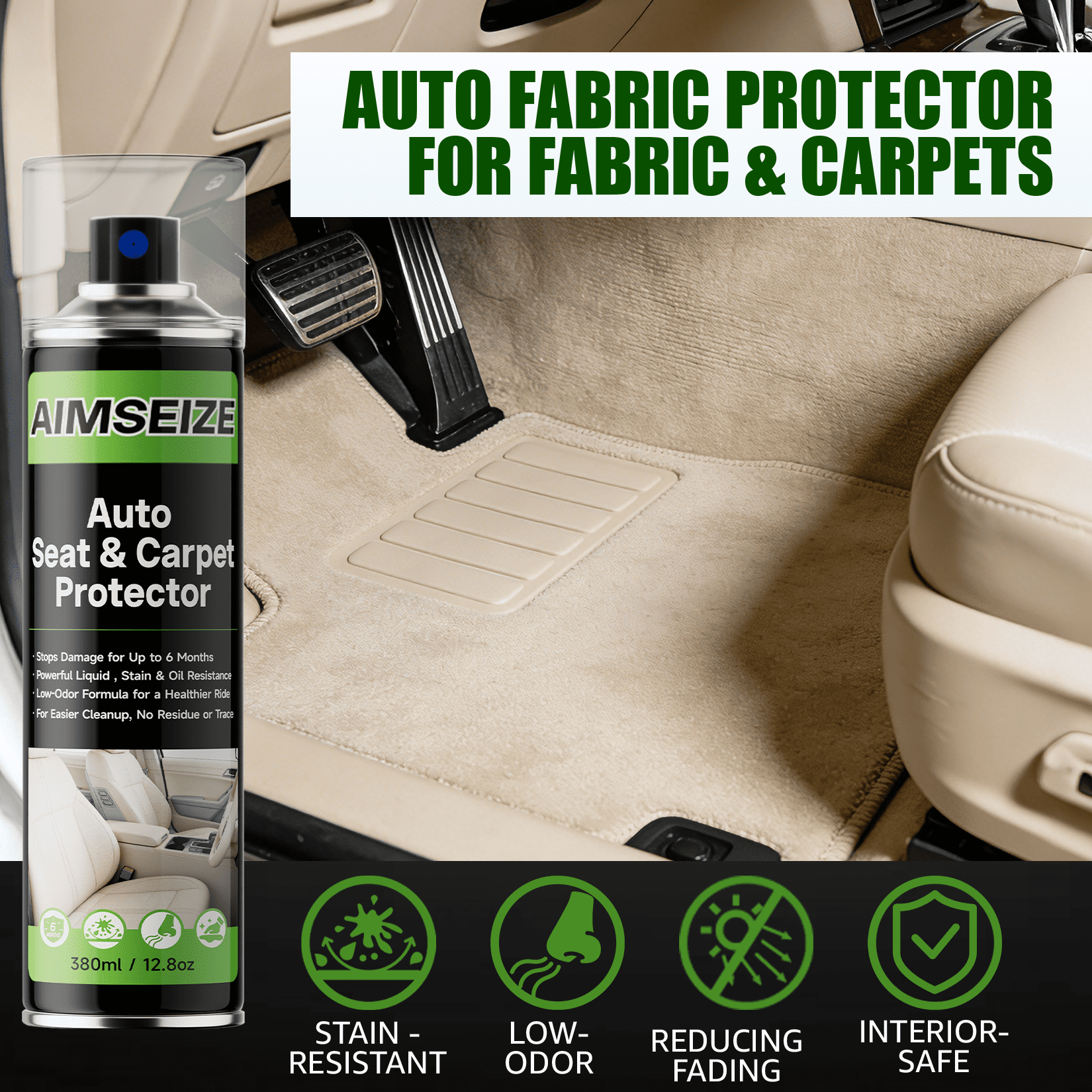 AIMSEIZE Automotive Fabric & Interior Protector Spray (Waterproof, Stain-Repellent) 12.8 fl oz je0jh