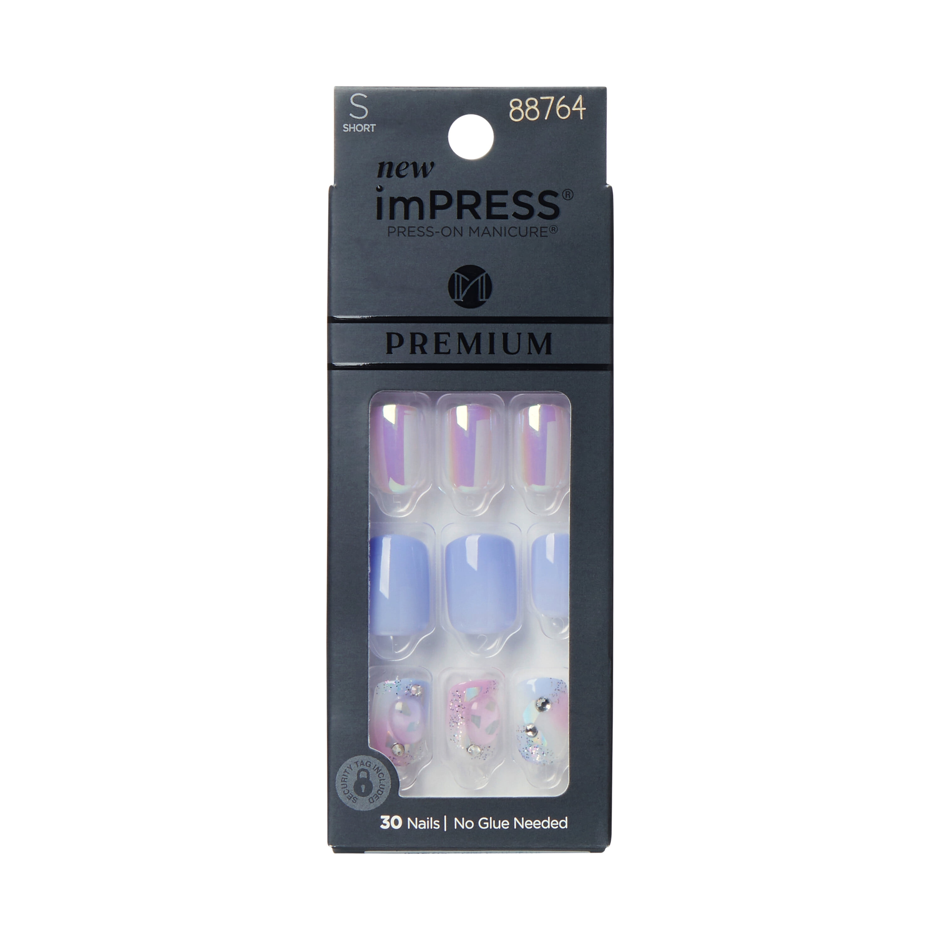KISS imPRESS Premium Press-on Nails, Short Square Shape, Glossy Blue (30 Pieces) 0bb2b