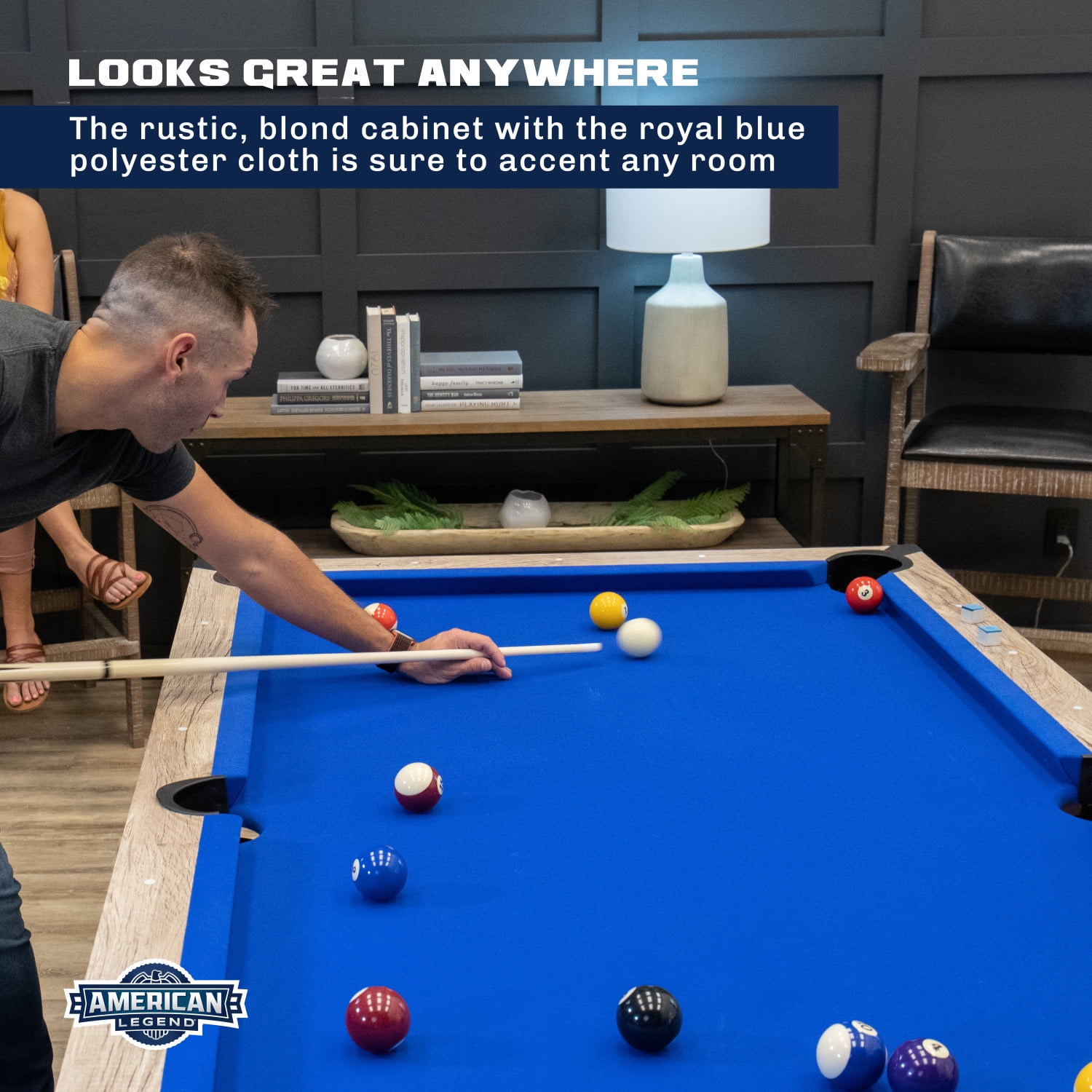 American Legend Kirkwood 84 in Billiard Table with Rustic Blond Finish and Royal Blue Cloth (84 in) kfsxd