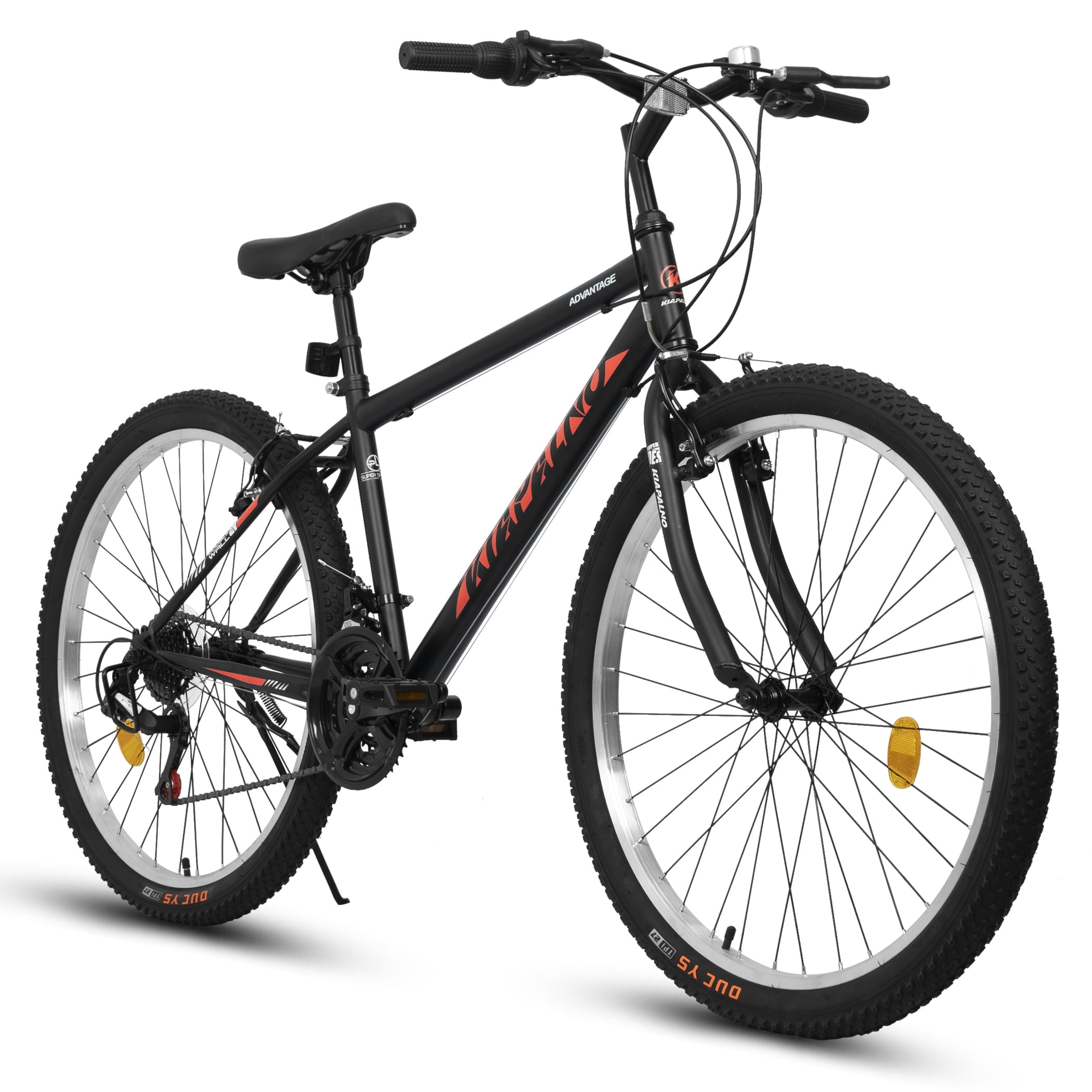 Ecarpat 24 Inch Mountain Bike, 21-Speed Steel Frame MTB with V-Brakes (Black-Red, 24 in) um1l8