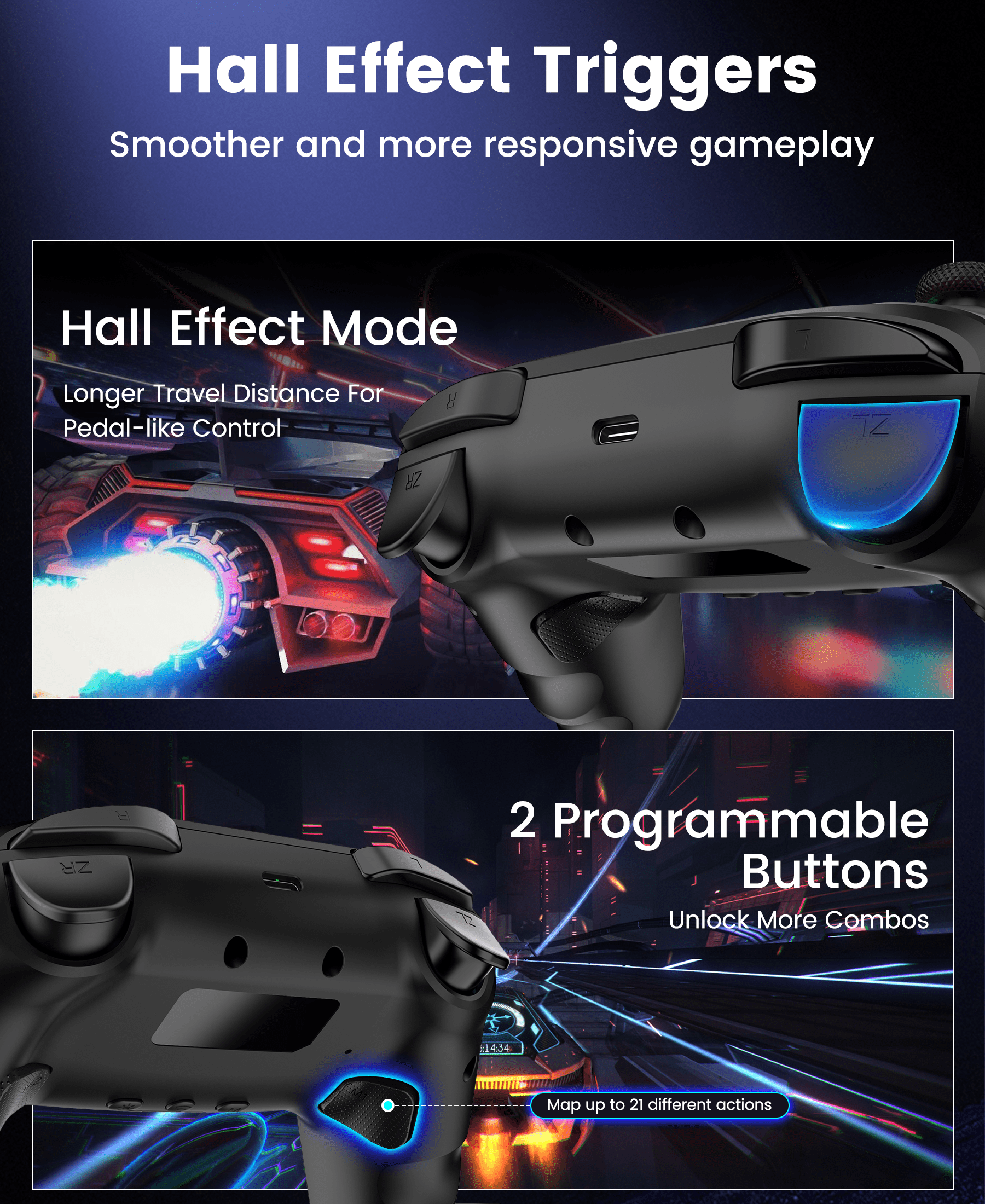 EUROA Pro Wireless Controller for Switch OLED/Lite/Switch 2, Hall-Effect Joysticks with Turbo & Vibration (Black) 4fd8h