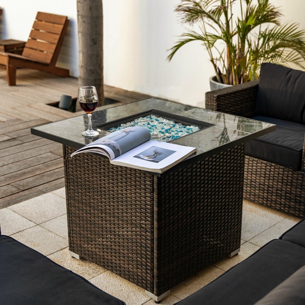 Barara King 30 in Propane Fire Pit Table with Wicker Base and 50000 BTU Heat Output (Brown, 30 in) aif4h