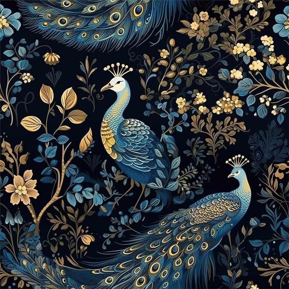 Usachibb Peel and Stick Wallpaper Vintage Peacock Floral Contact Paper for Furniture and Walls (Gold, 17.7 in x 118.1 in) 5b86z