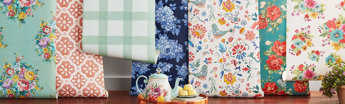 The Pioneer Woman Peel and Stick Wallpaper, Washy Trellis Pattern (Pink Salmon, 18 in x 18.86 ft) yuq33