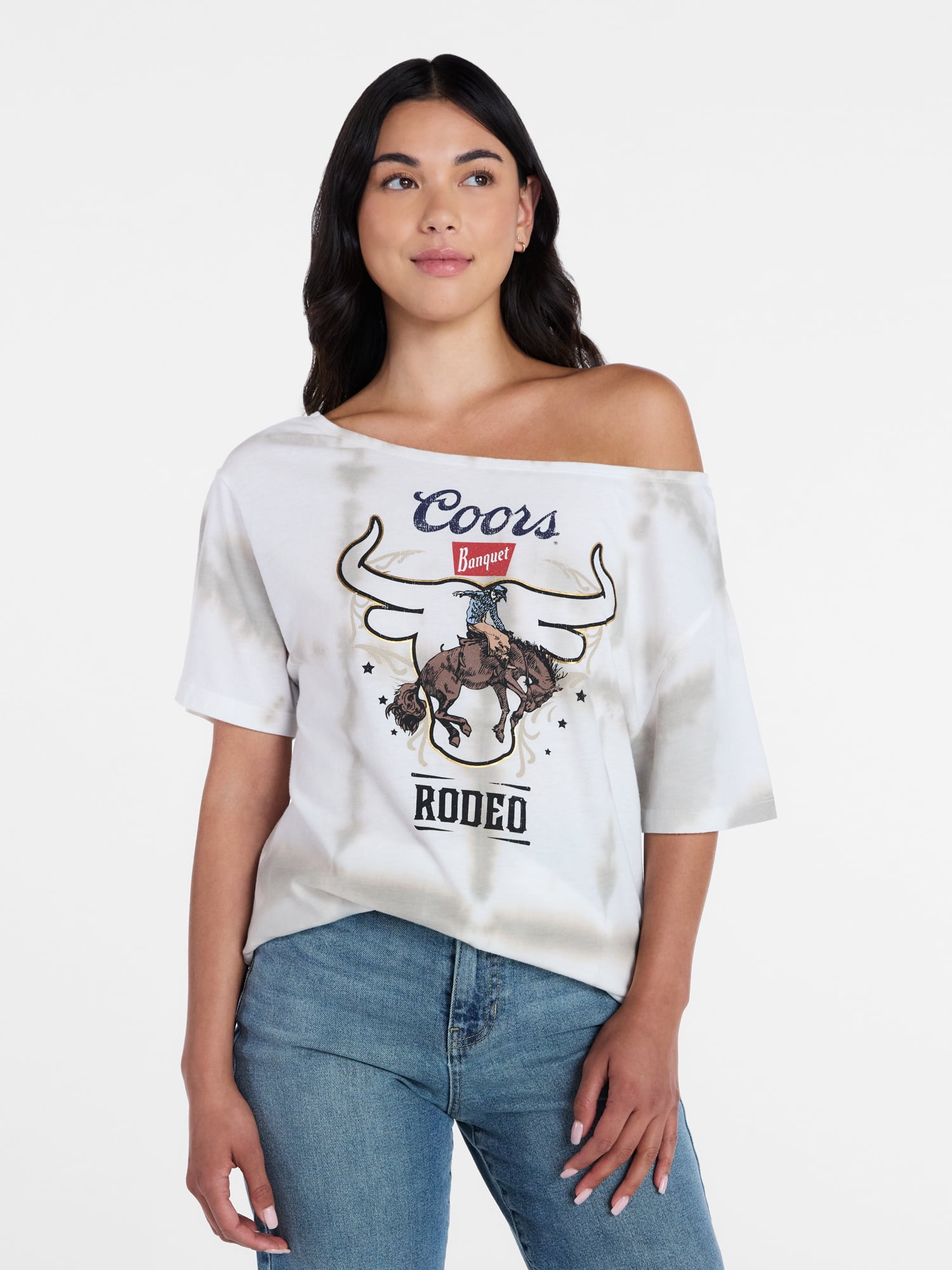 Coors Women's Off the Shoulder Graphic Print Tee (Beige, XXS) ut3pm
