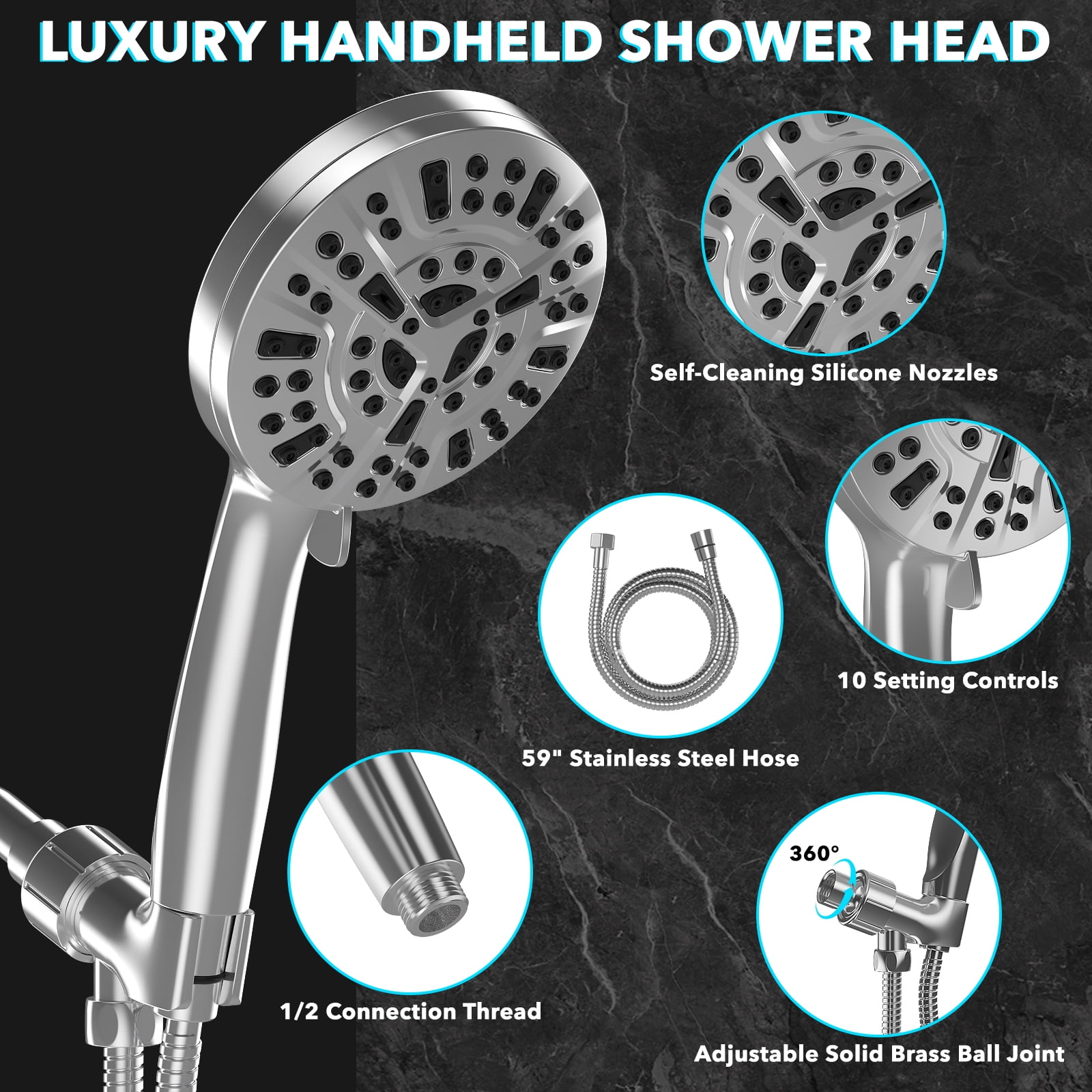 Cshidworld Filtered Handheld Shower Head, High Pressure 10-Spray Setting Showerhead with Chlorine Removal Filter for Hard Water (Chrome, 5 in) r6eai
