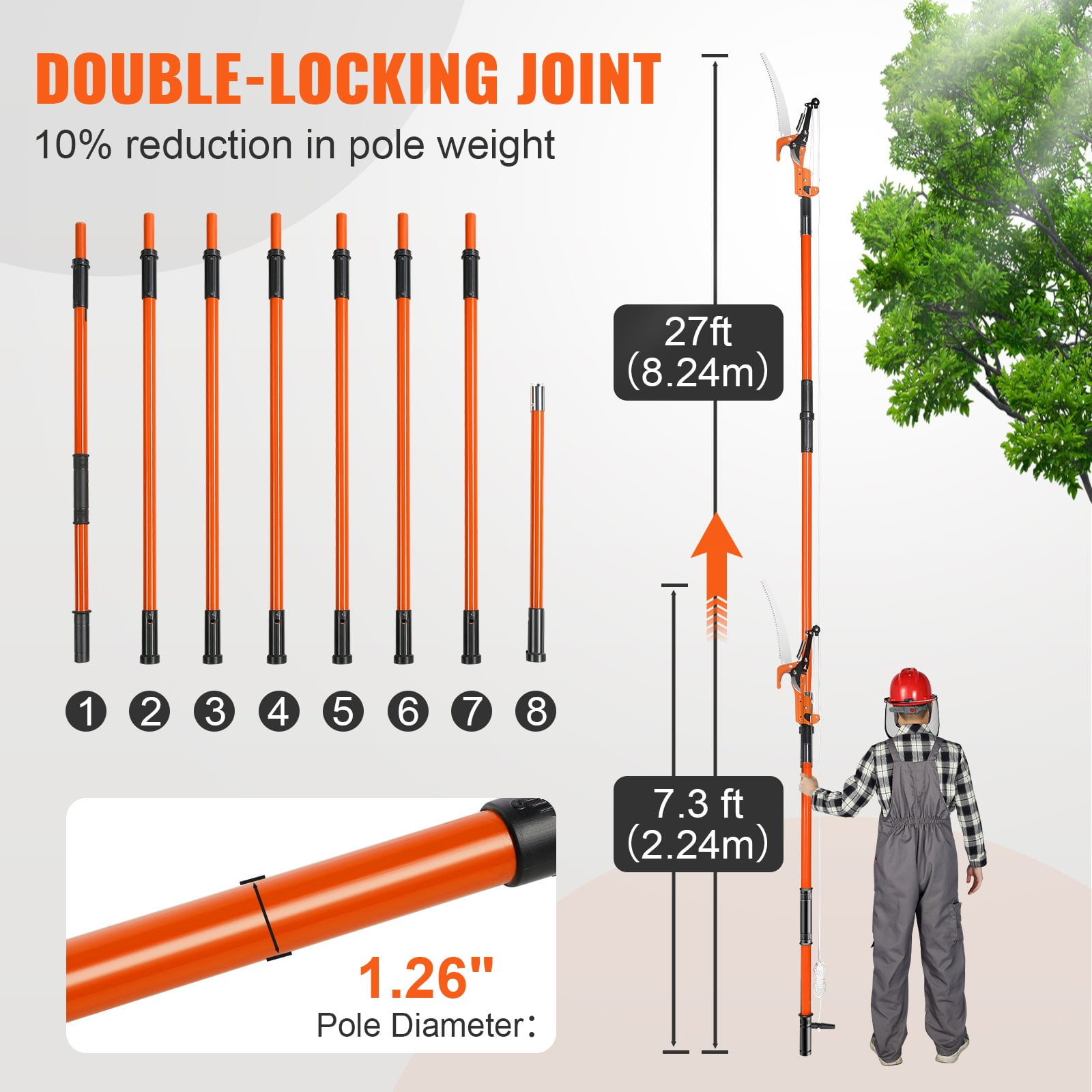 Generic Manual Pole Saw Extendable Tree Pruner with Steel Blade and Scissors (7.3-27 ft) j40h3