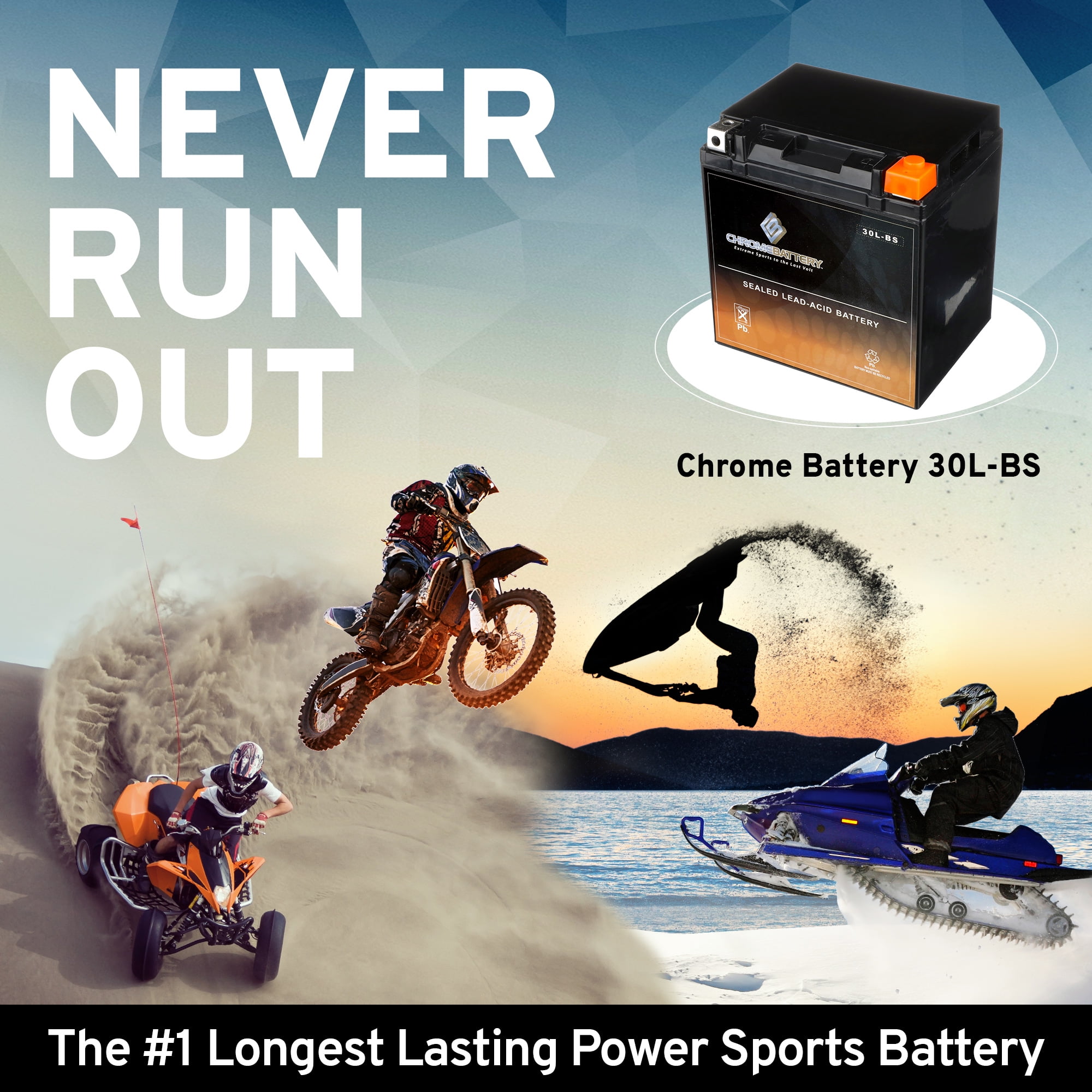 Chrome Battery YTX30L-BS AGM Motorcycle Battery for Harley-Davidson FL FLH Touring (12V, 30Ah, 385 CCA) mc6bx