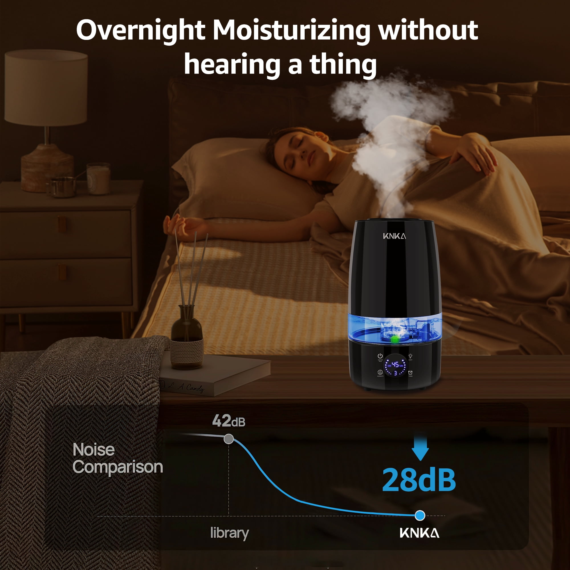 KNKA Ultrasonic Humidifier for Large Rooms, Essential Oil Diffuser with Auto Humidity Control (Black, 1.19 gal) u3yq2