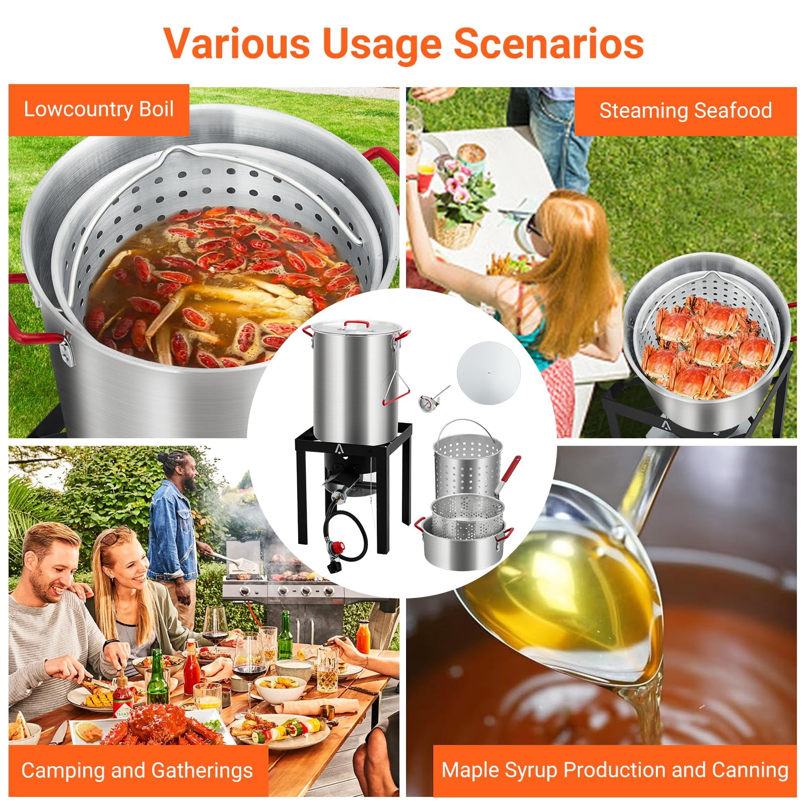 Broadfashion Outdoor Propane Turkey Fryer and Fish Fryer Combo Set (30 Qt and 10 Qt) oicpk