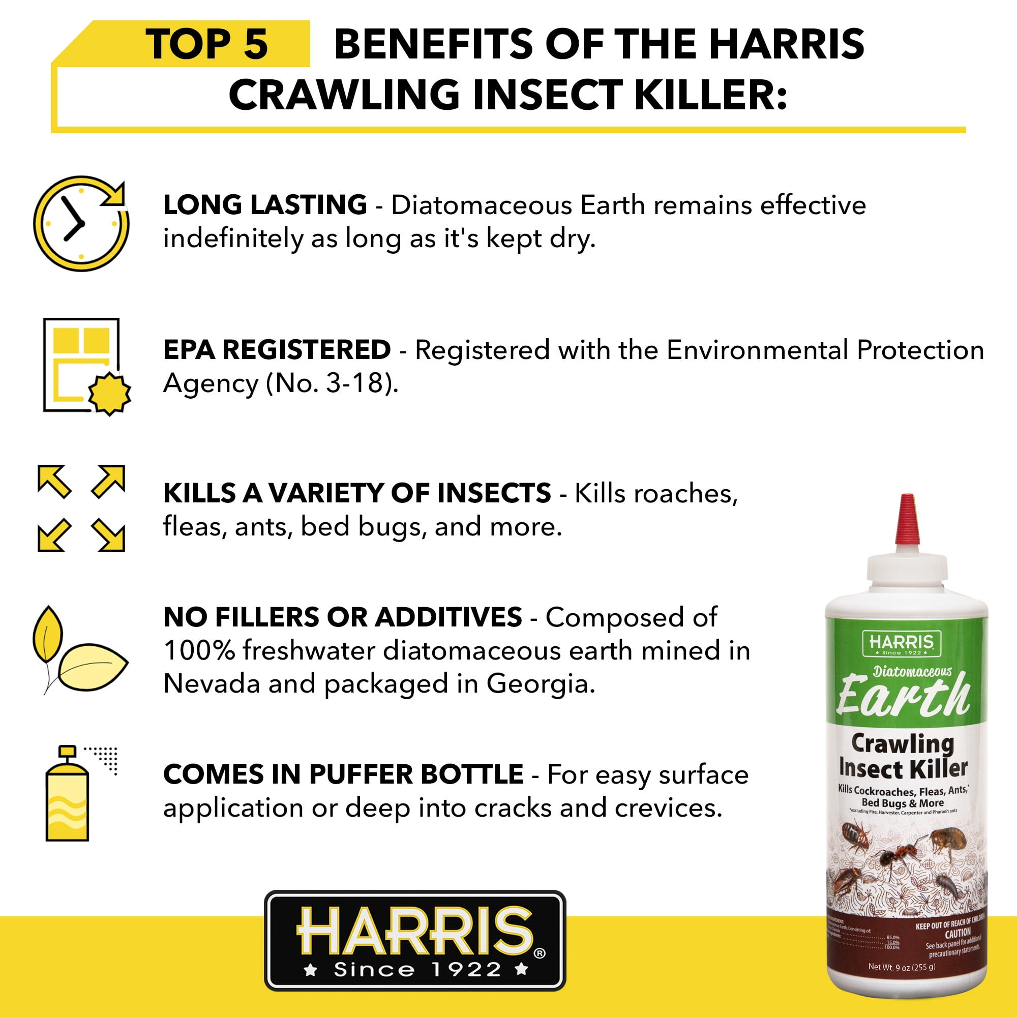 Harris Diatomaceous Earth Crawling Insect Killer Powder (Natural Pest Control, 9 oz) dmorw