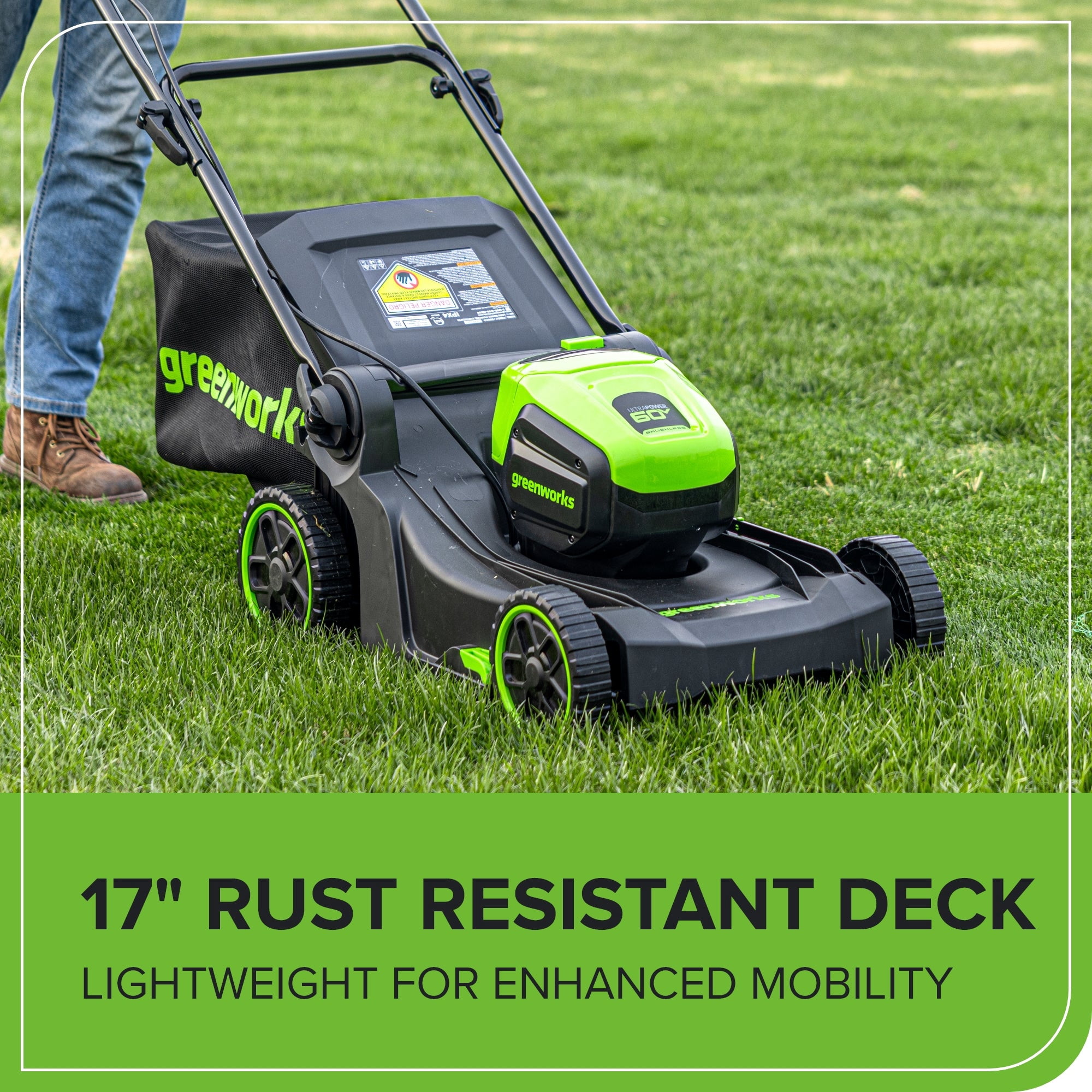 Greenworks 60V 17 in Cordless Push Lawn Mower with 4.0Ah Battery and Charger (Green, 17 in) 92kca