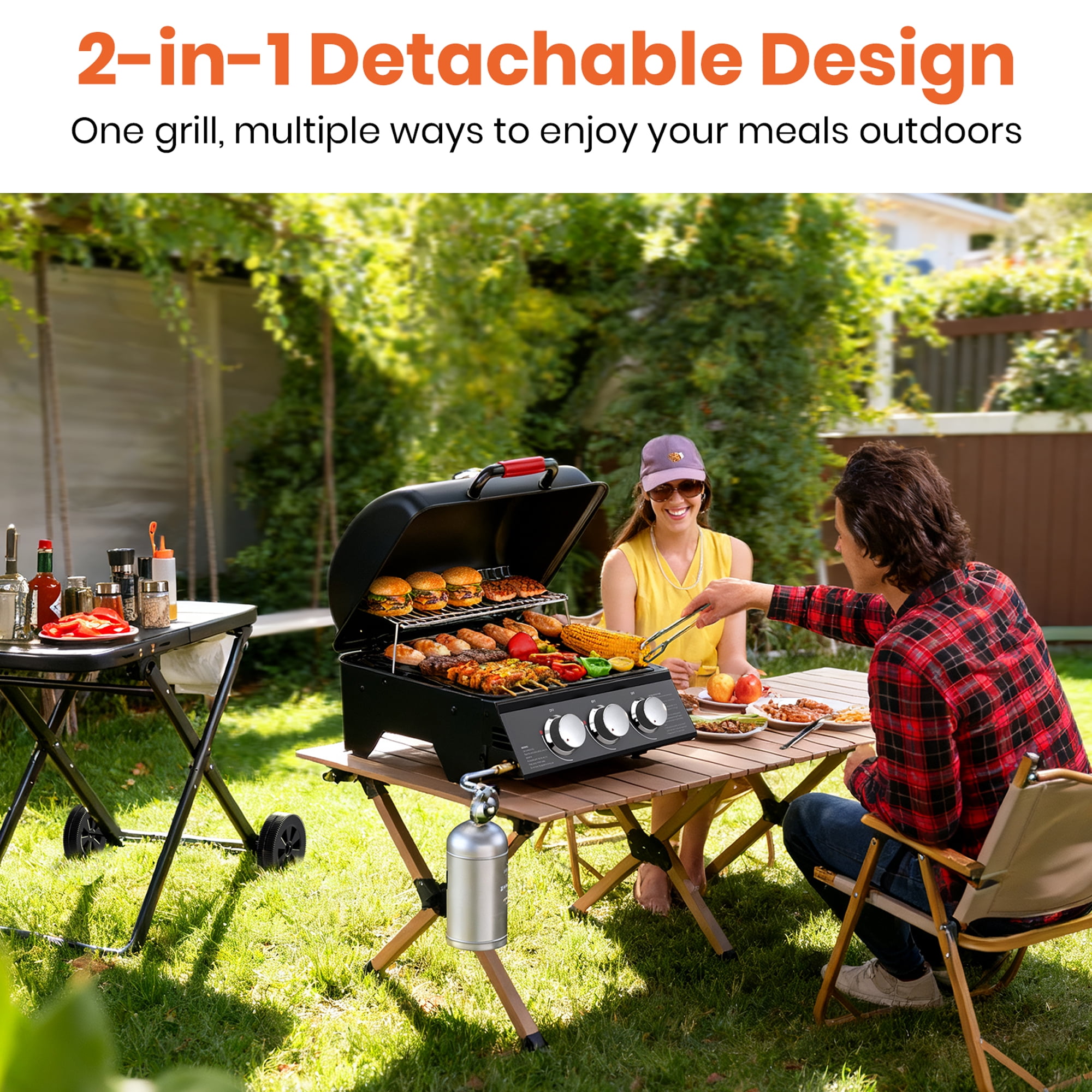 NICWIN 3-Burner Portable Gas Grill with Foldable Legs, 30,000 BTU Outdoor BBQ Grill for Camping and Tailgating (Black, 415 sq in) m8qsg