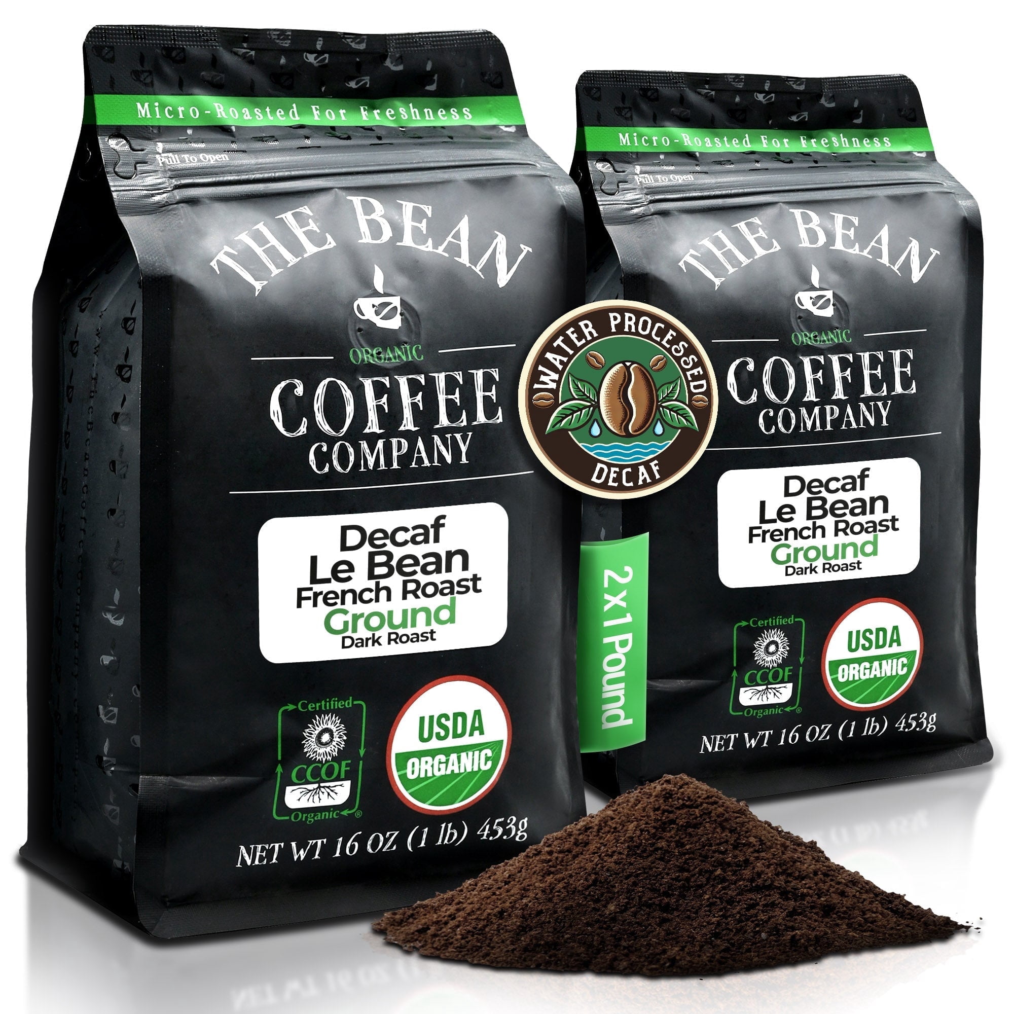 The Bean Organic Coffee Company Water Processed Decaf Le Bean Dark French Roast Ground Coffee (32 oz) 088p1