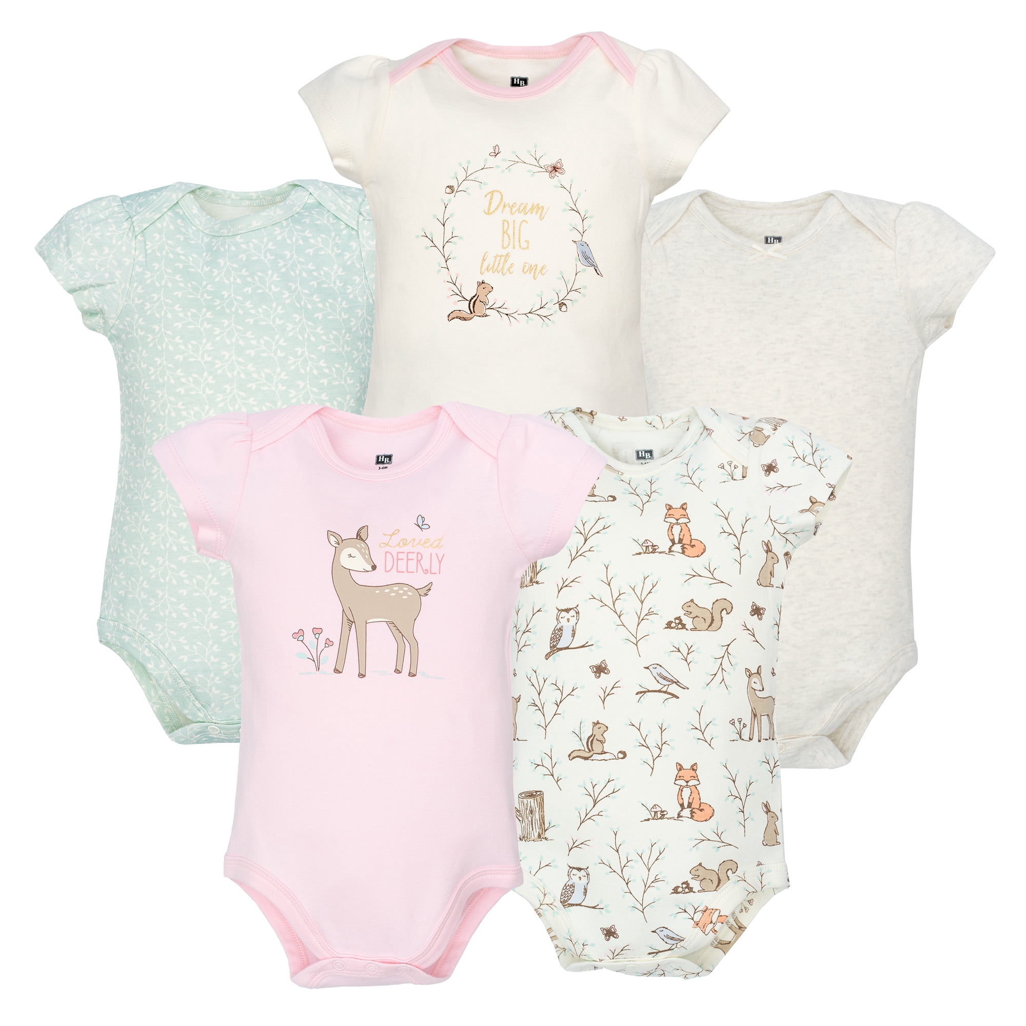 Hudson Baby Infant Girls Cotton Bodysuits (Enchanted Forest, 5-Pack, Preemie) g6hv9